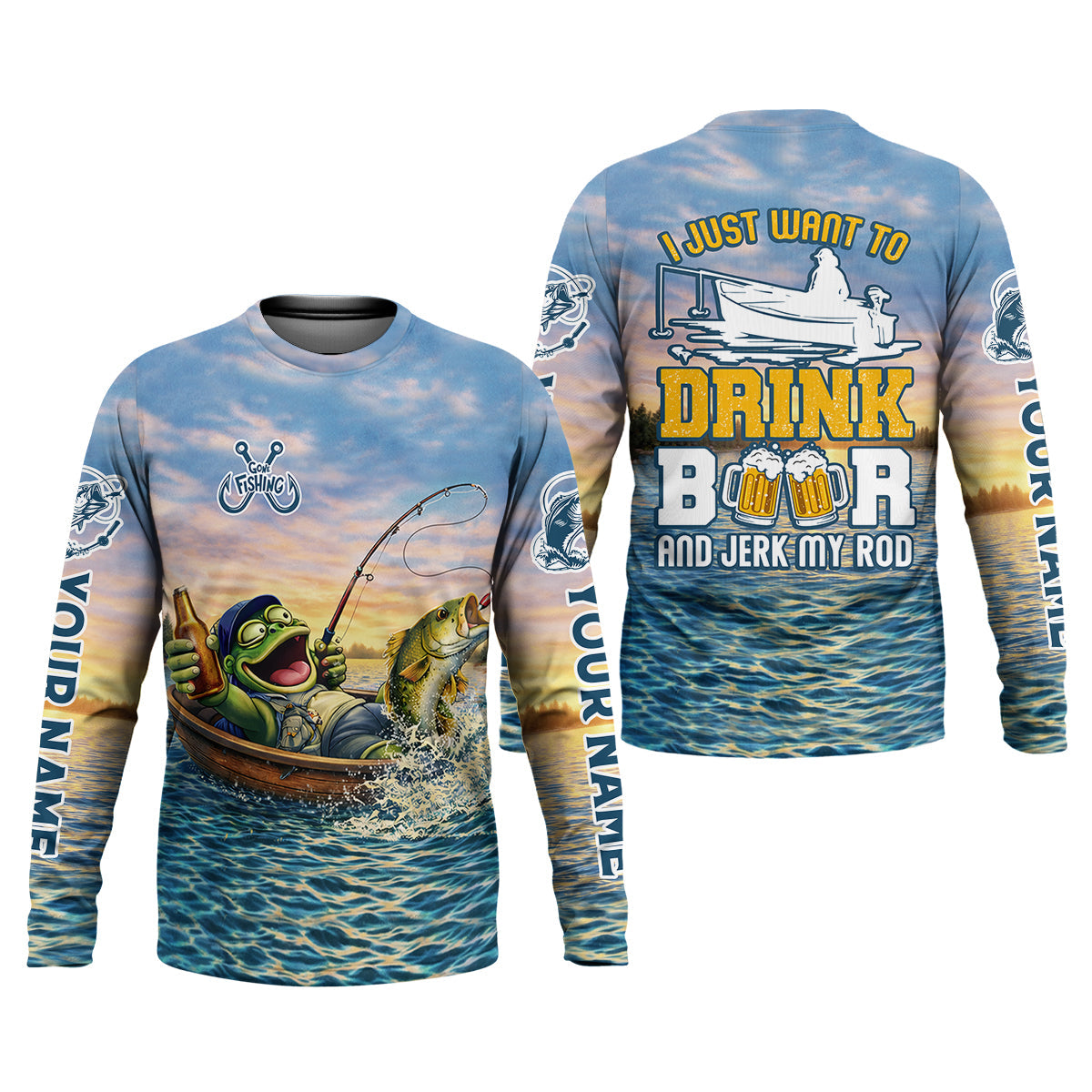 Drunk Frog Fishing with Beer, Funny Personalized Fishing Shirt