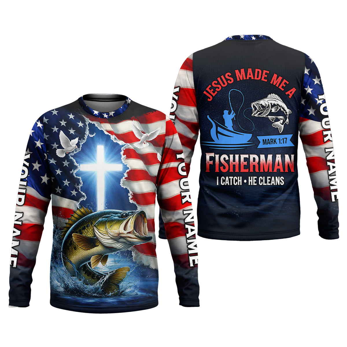 Jesus Made Me A Fisherman Shirt Christian, Patriotic Bass Fishing Tee For Men, Fishing UPF Shirts
