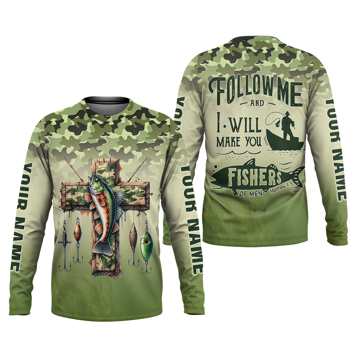 I Will Make You Fishers Of Men Camouflage Fishing Shirts, Fishing UPF Shirts, Christian Fishing Shirts For Men