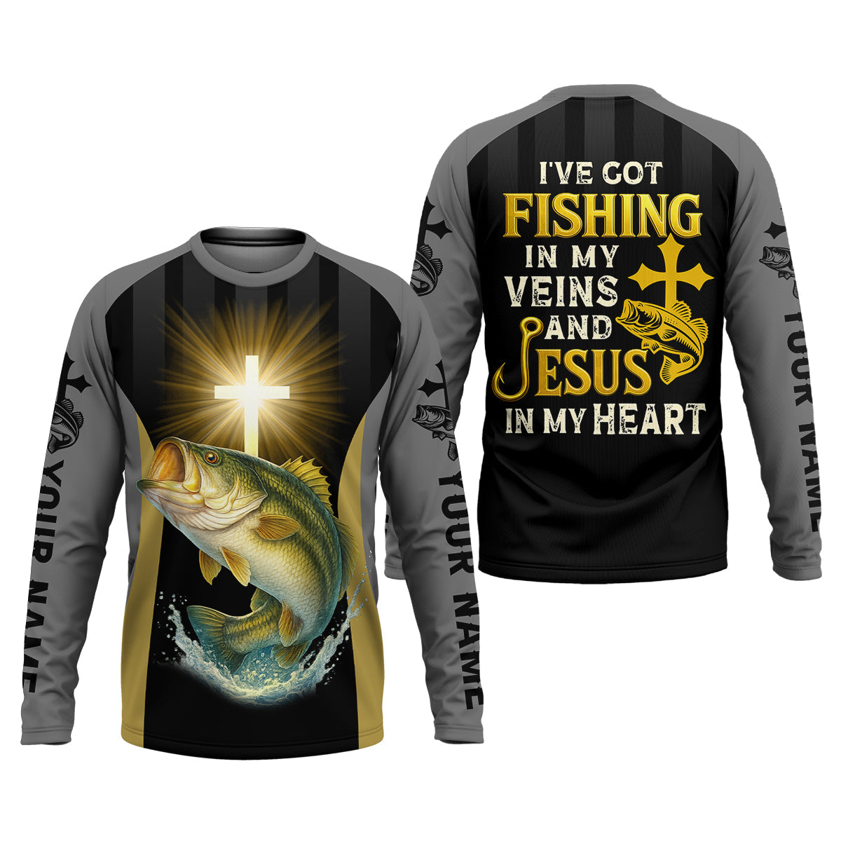 I’ve Got Fishing In My Veins And Jesus In My Heart, Bass Fishing Shirts, SPF Long Sleeve Shirts, Fishing Shirts For Men