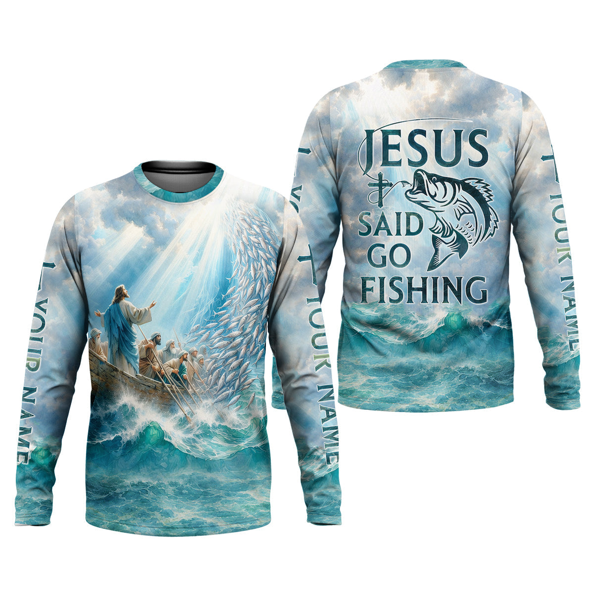 Jesus Said Go Fishing Christian Fishing UPF Shirts, Funny Fishing Shirt, Fishing Shirts For Men