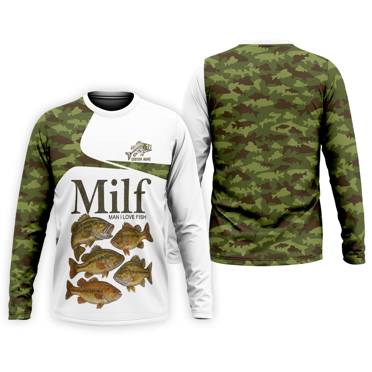 MILF Man I Love Fish Green Camo Funny Fishing Shirt, Fishing UPF Shirts, Fishing Shirts For Men