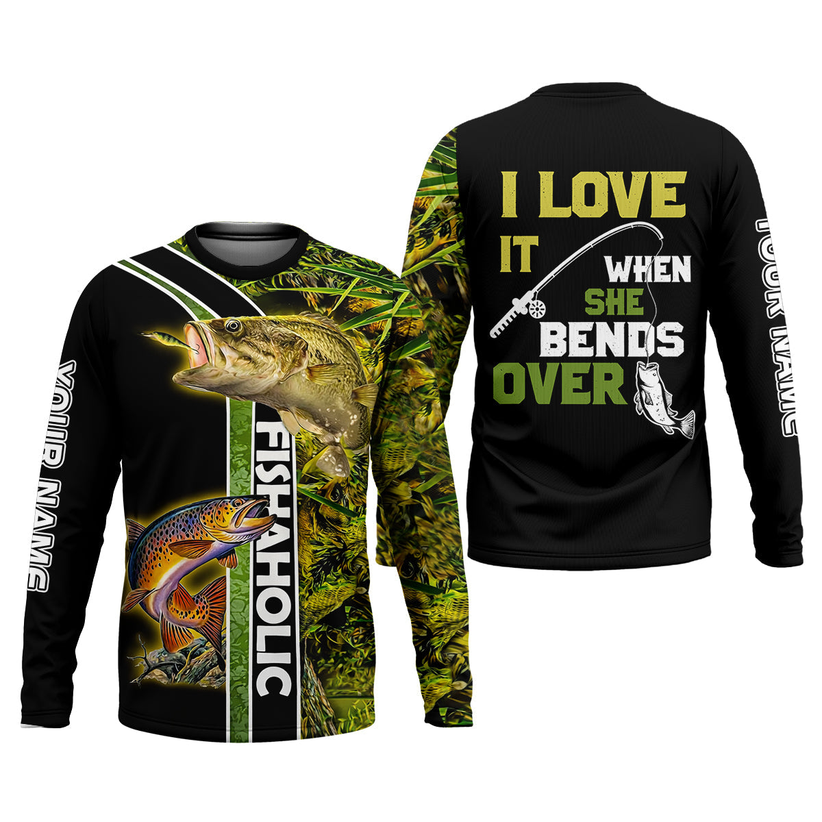 I Love It When She Bends Over Fishaholic Fishing UPF Shirts, Funny Fishing Shirt, Fishing Gift for Men