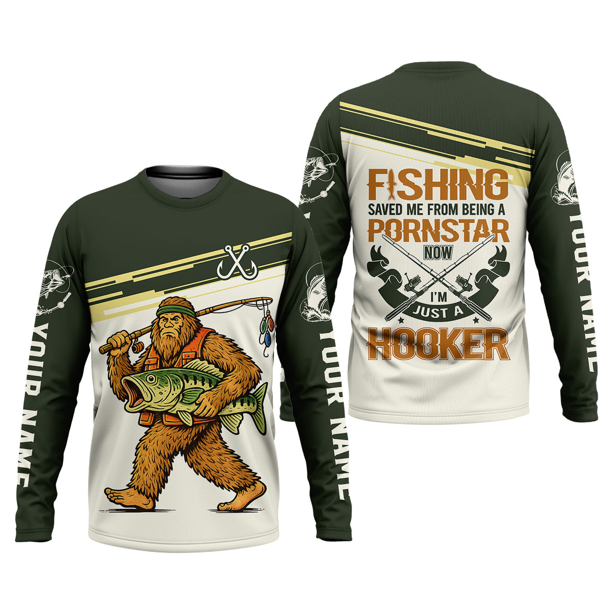 Funny Bigfoot Fishing UPF Shirt, Sasquatch Fishing Humor, Personalized Fishing Shirt for Men