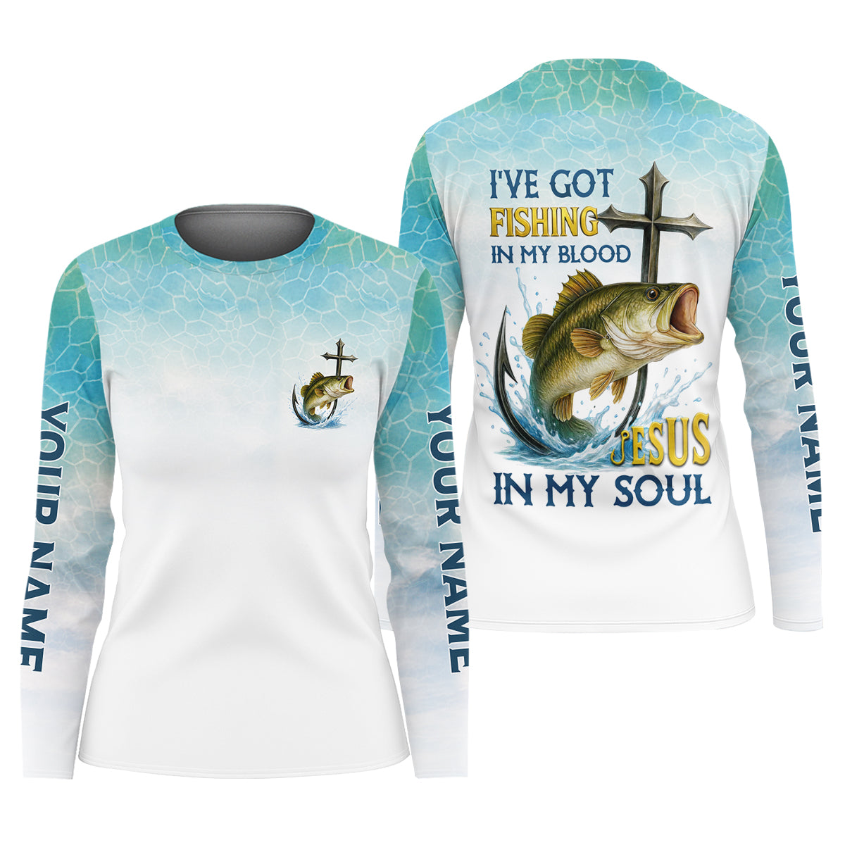 I've Got Fishing In My Blood Jesus In My Soul Faith Cross Christian Fishing UPF Shirts, Women Fishing Shirt