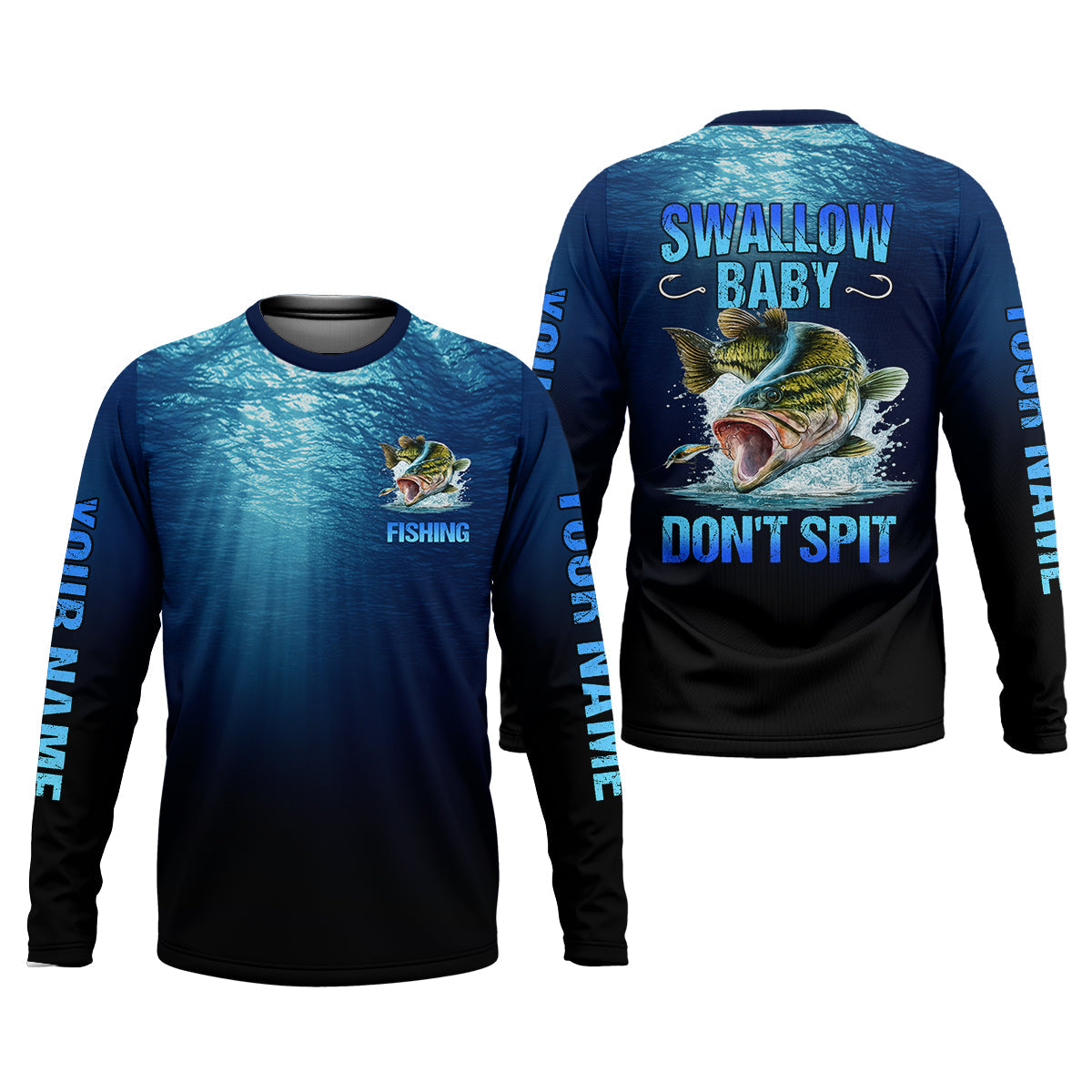 Swallow Baby, Don't Spit, Personalized Fishing Shirt, Funny Bass, Fishing UPF Shirts, Funny Fisherman Gift