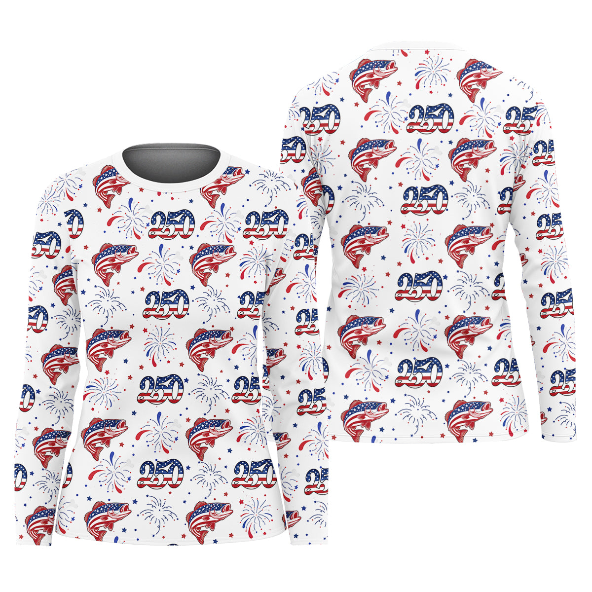 Largemouth Bass Fishing Patriotic Fishing Shirt, Fishing UPF Shirts, 250th Anniversary Fishing Shirt For Women