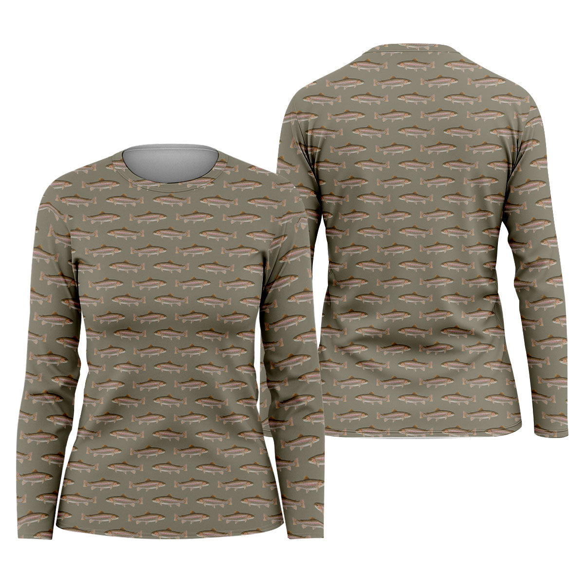 Rainbow Trout Pattern Pewter Grey Fishing UPF Shirts, Women Fishing Shirt, Female Fishing Shirts