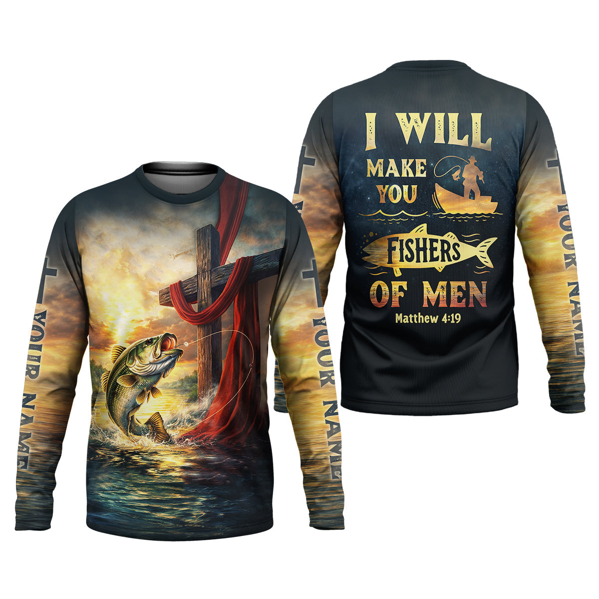 I Will Make You Fishers Of Men Shirt, Personalized Christian Fishing Long Sleeve, Matthew 4:19 Bass Fishing Shirt