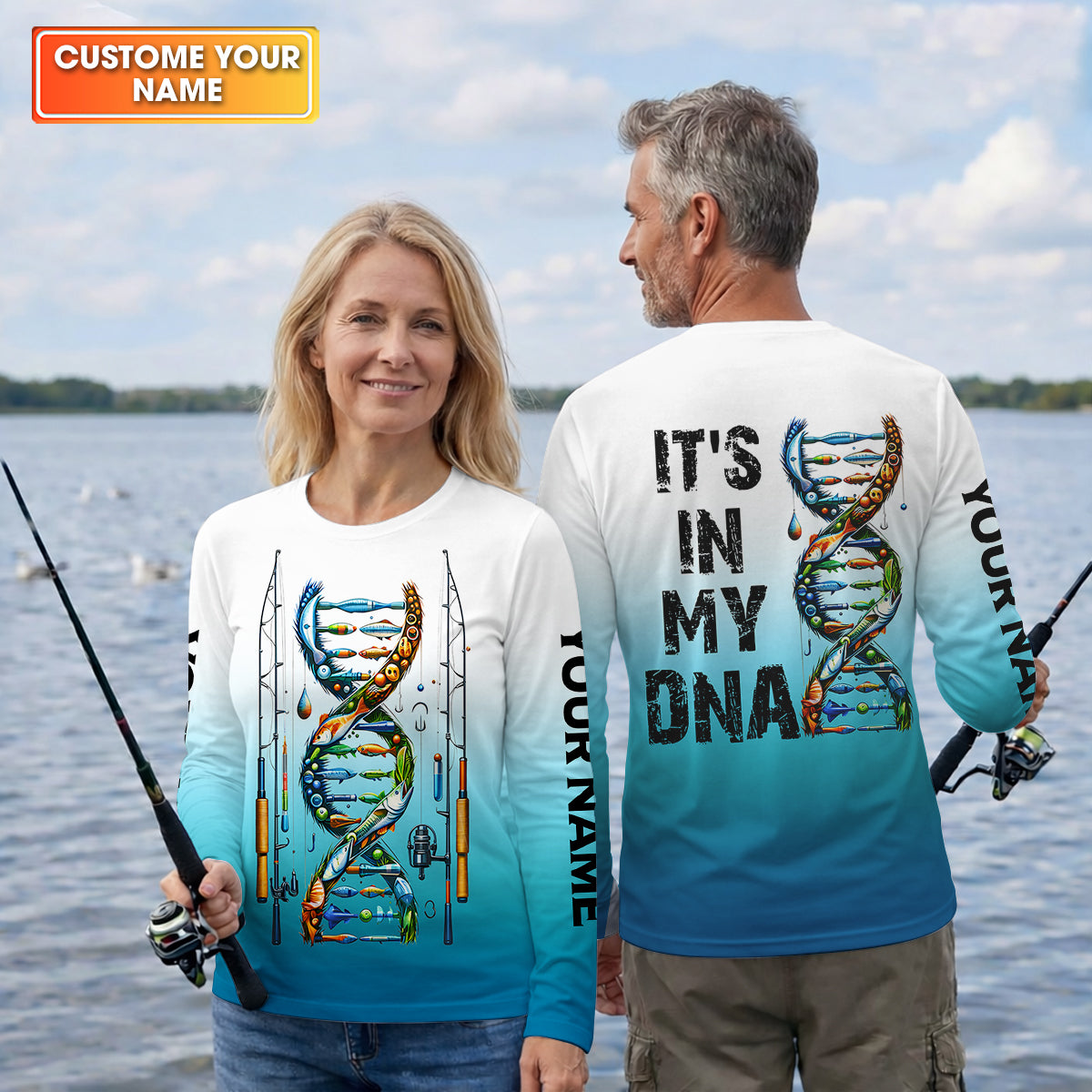 Personalized Fishing DNA Shirt, It’s In My DNA Angler Gift For Men, Fishing UPF Shirts