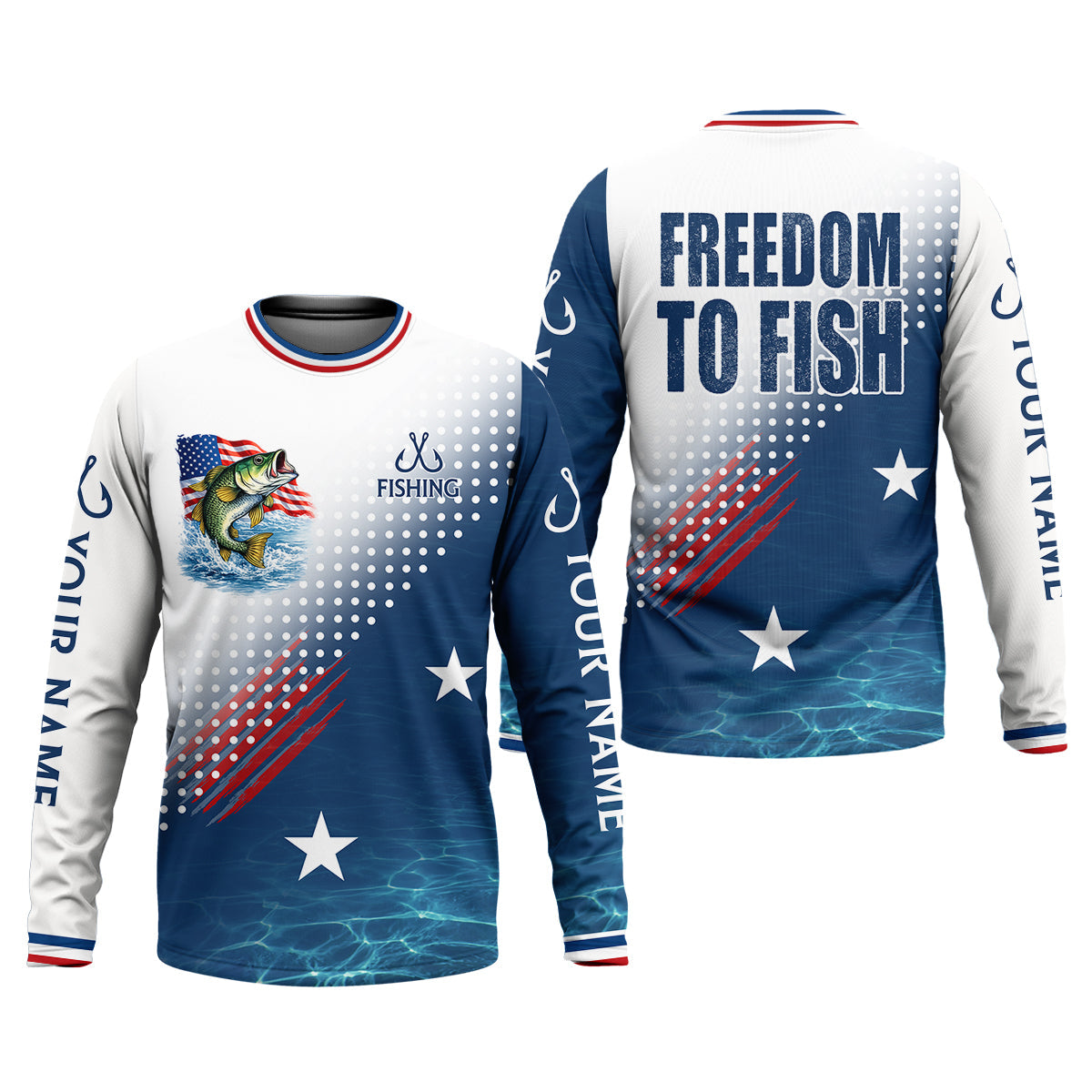Freedom To Fish Shirt, Personalized American Flag Fishing Long Sleeve For Men, Fishing UPF Shirts