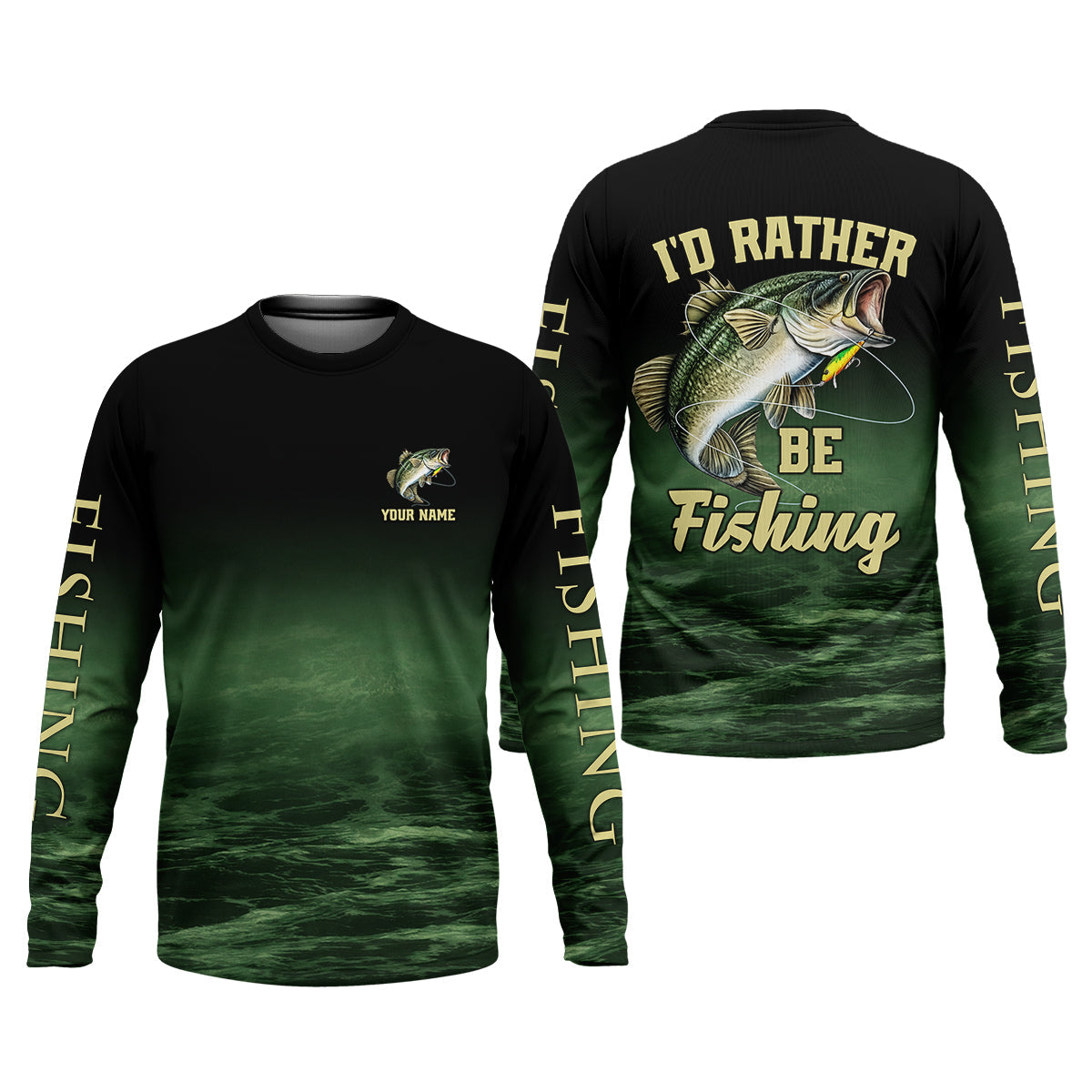 I’d Rather Be Fishing – Personalized Bass Fishing Shirt, Fishing UPF Shirts, Funny Fishing Shirt