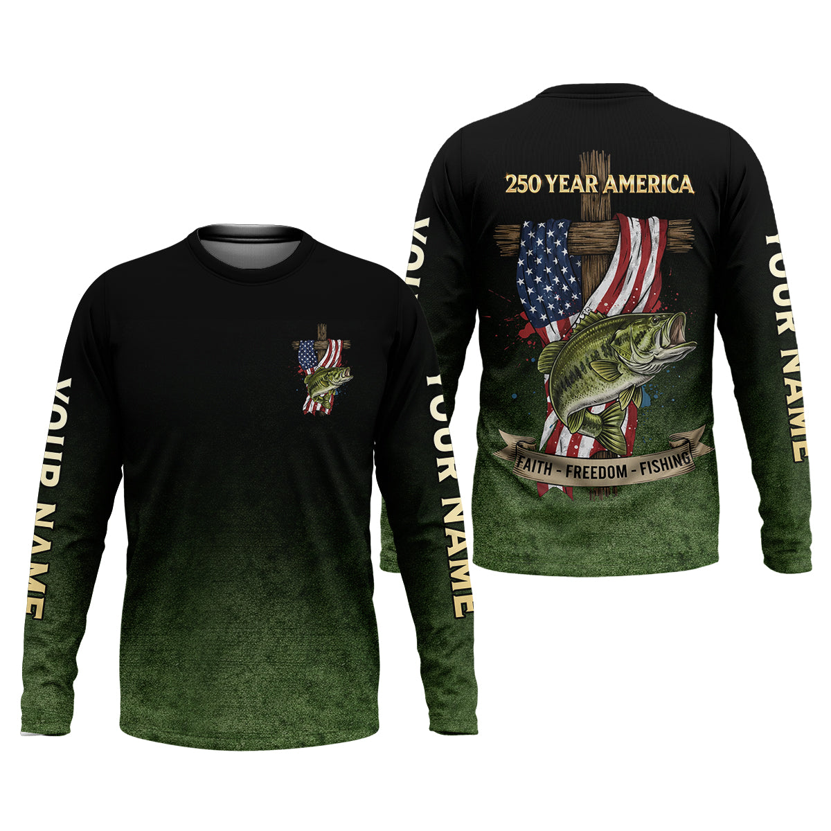 Faith Freedom Fishing Patriotic Fishing Shirt, Fishing UPF Shirts, 250th Anniversary Men's Fishing Shirt