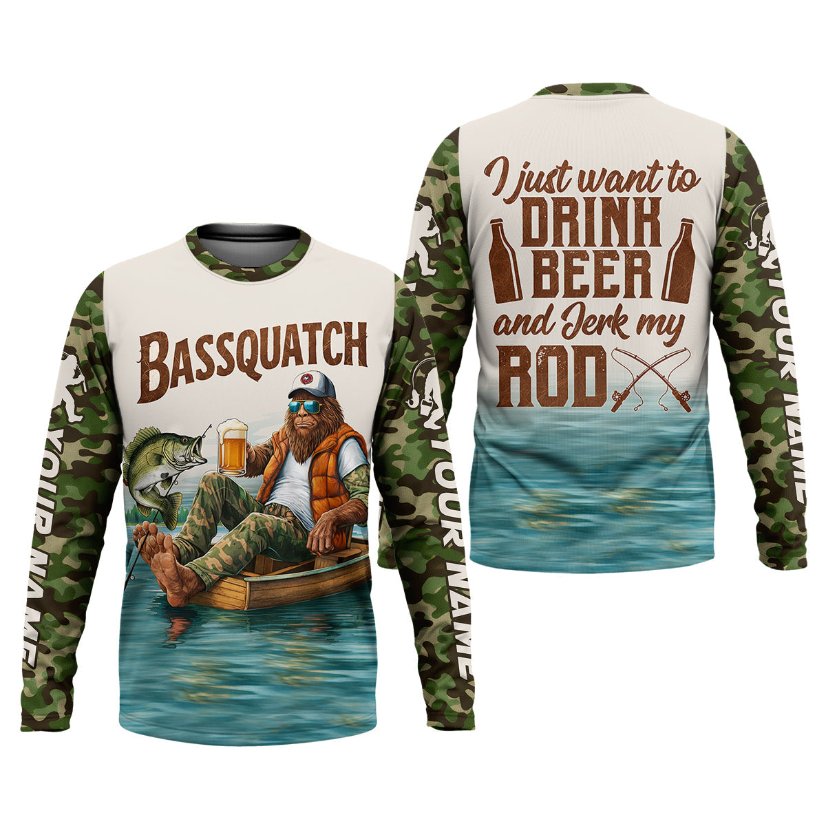 Funny Bigfoot Fishing UPF Shirt, Personalized Fishing Shirt for Men
