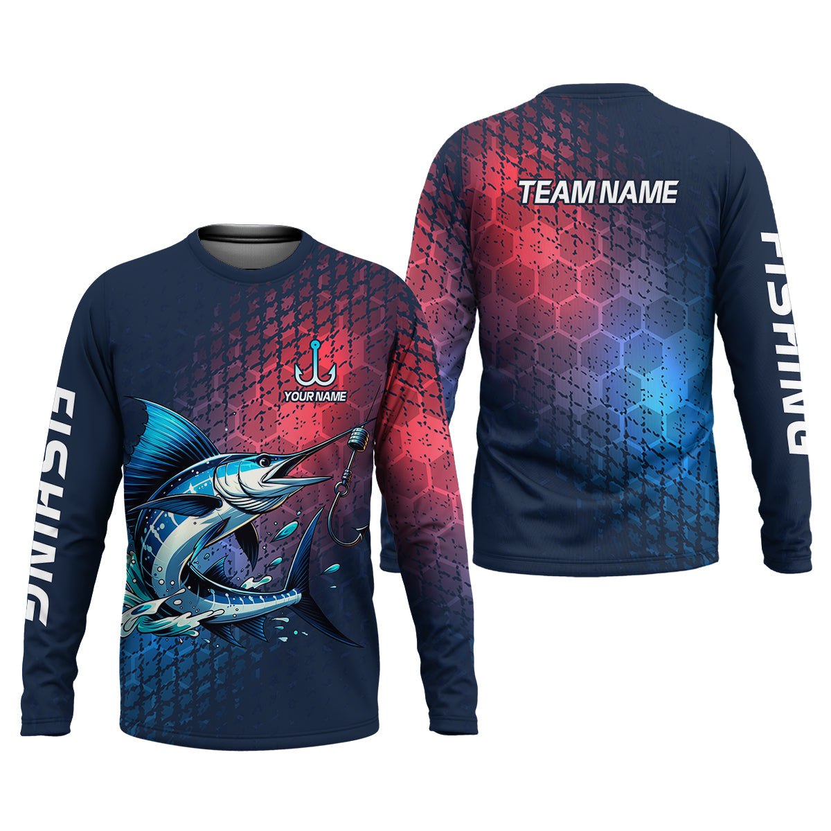 Marlin Fishing Custom Name UPF Shirts, Tournament Fishing Shirts, Men's Fishing Shirt