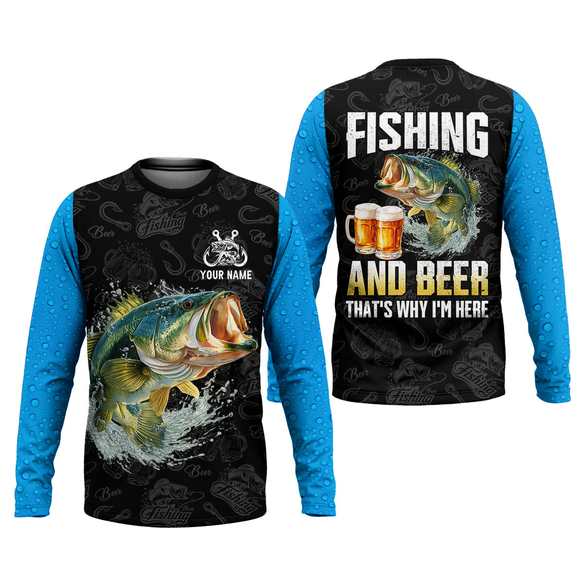 Fishing And Beer That’s Why I’m Here UPF Fishing Shirt, Personalized Custom Name