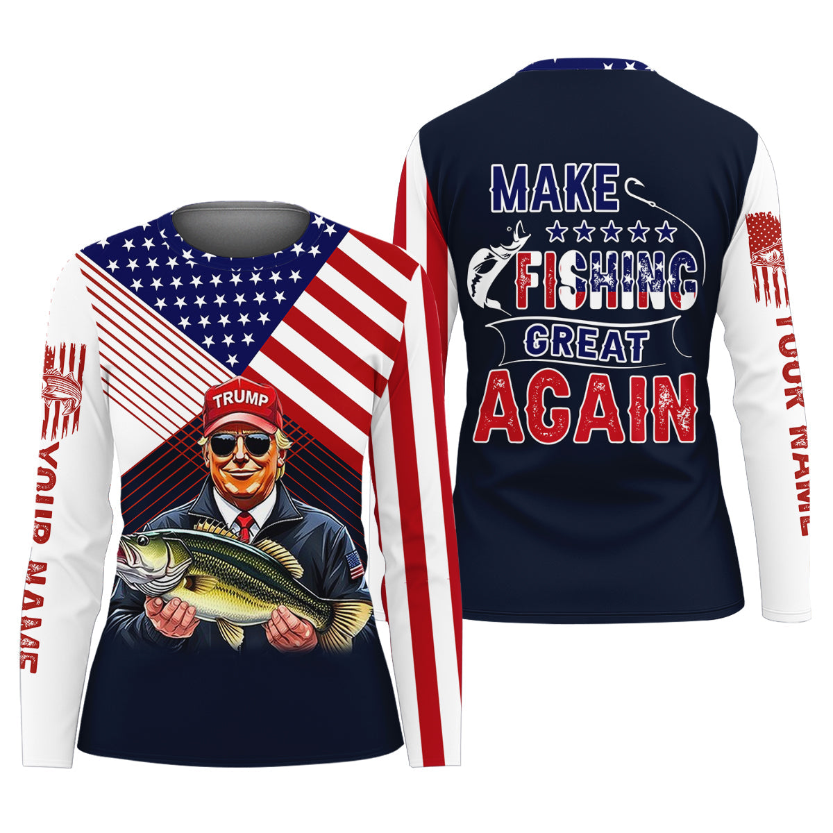 Make Fishing Great Again Patriotic Fishing Shirt, American Flag Fishing Shirt, SPF Long Sleeve Shirts Womens