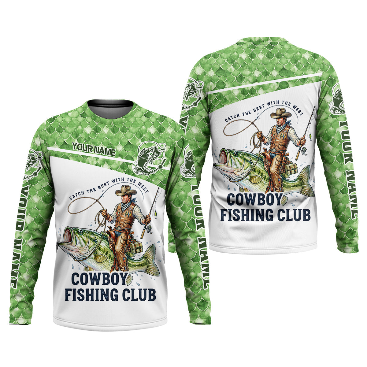 Cowboy Fishing Club Shirt, Personalized Bass Western Long Sleeve For Men, Fishing UPF Shirts