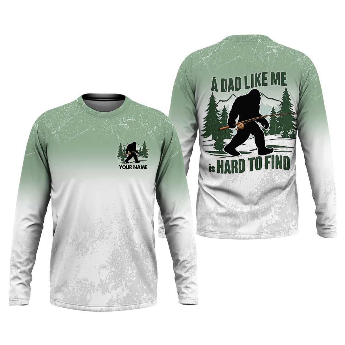 A Dad Like Me Is Hard To Find Bigfoot Fishing Shirt, Custom Name Bass Shirt, Fishing UPF Shirts, Funny Fishing Shirt
