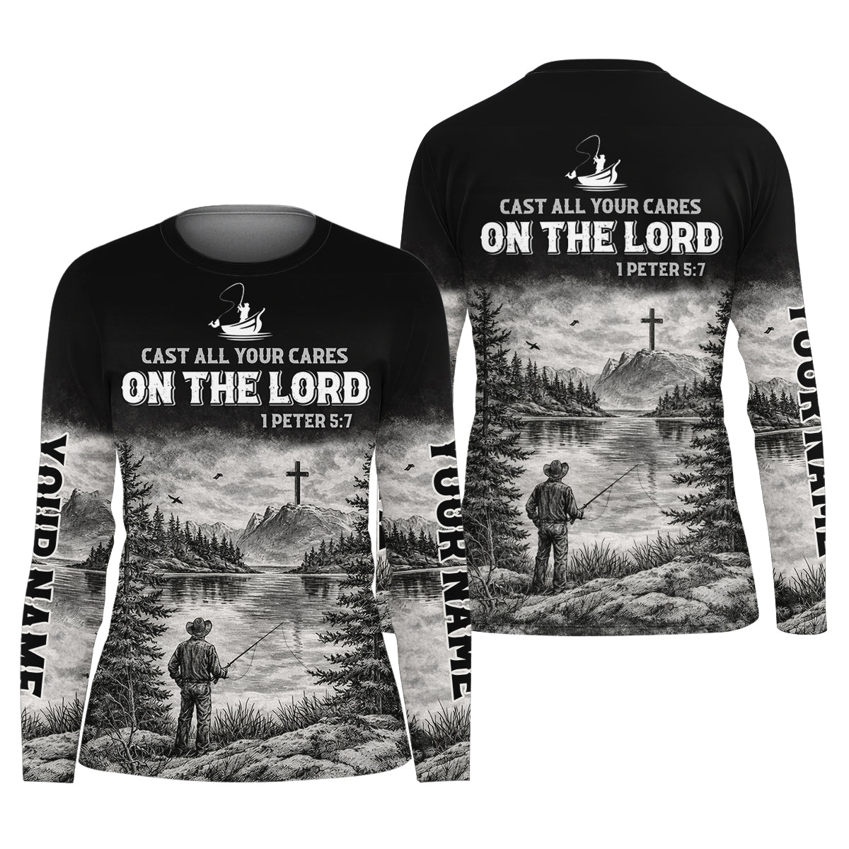 Cast All Your Cares On The Lord Fishing UPF Shirts, Personalized Fishing Shirt For Women, Long Sleeve Fishing Shirt