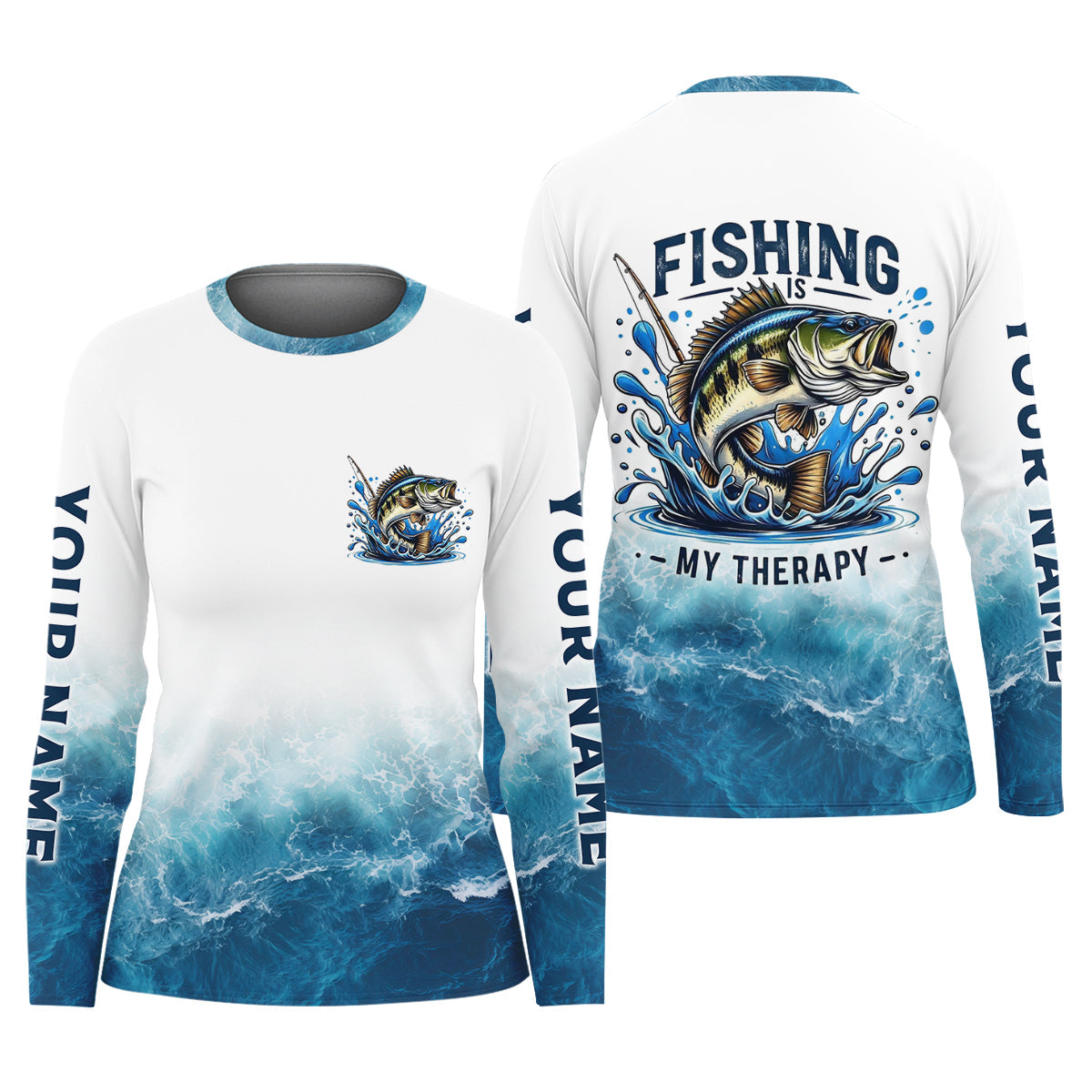 Fishing Is Therapy Funny Fishing Shirt, Long Sleeve Sun Shirt, Women SPF Shirt, Fishing Shirt Long Sleeve