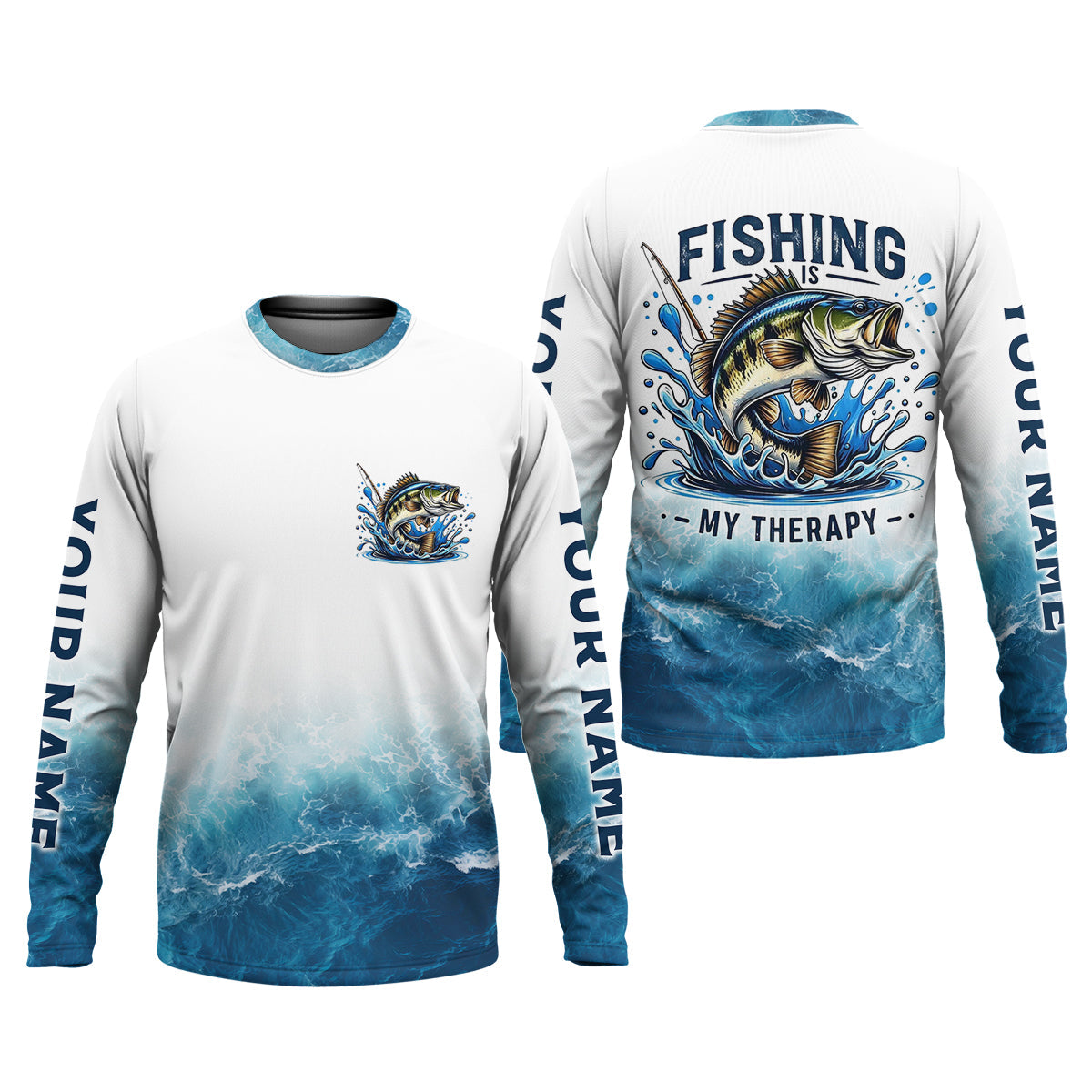 Fishing Is Therapy Funny Fishing Shirt, Mens SPF Shirt, Fishing Gifts For Men, Bass Fishing