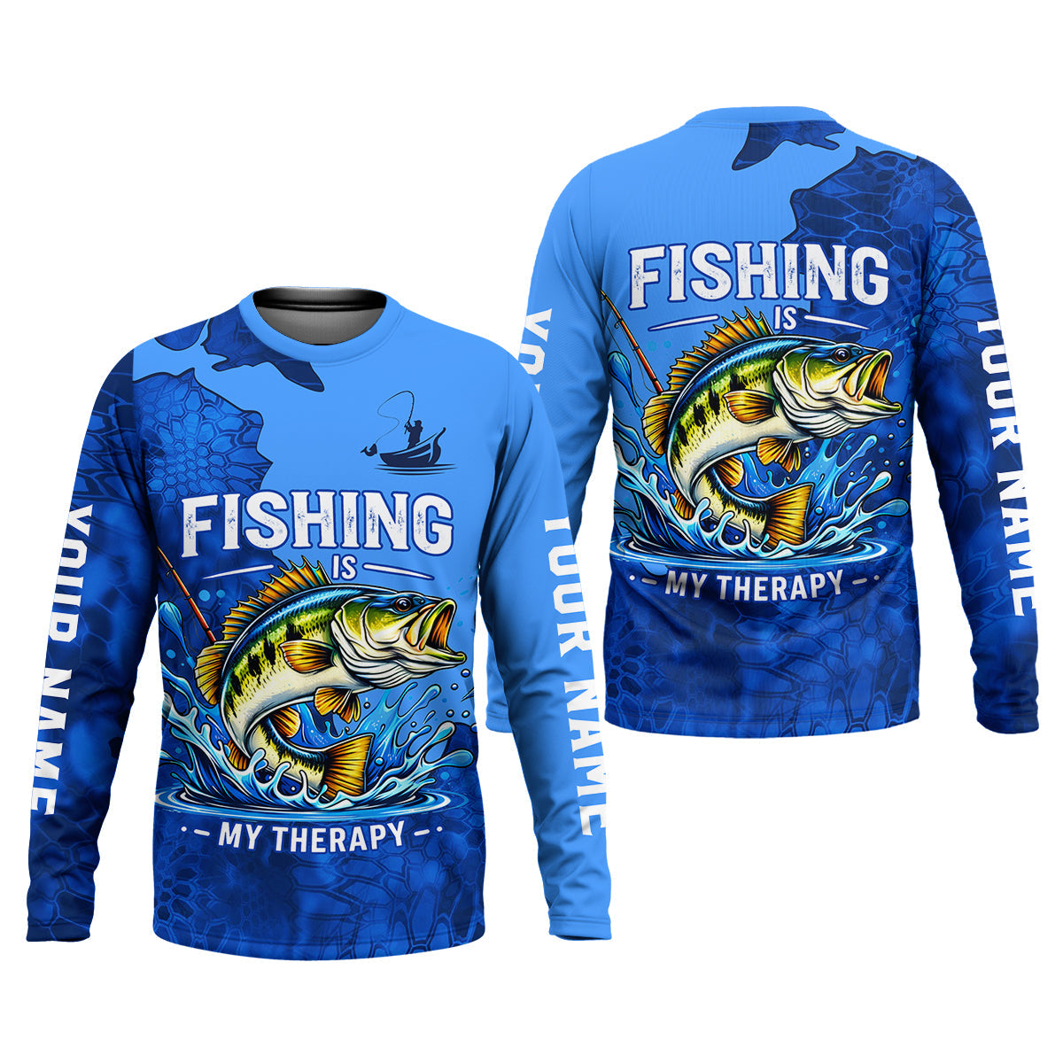 Fishing Is My Therapy – Personalized Bass Fishing UPF Shirt, Fishing Shirt for Men