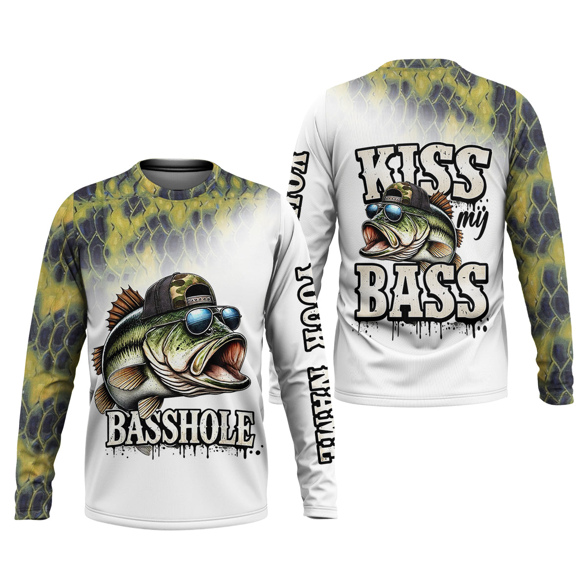 Basshole Kiss My Bass Fishing UPF Shirts, Funny Fishing Shirt, Fishing Shirts For Men