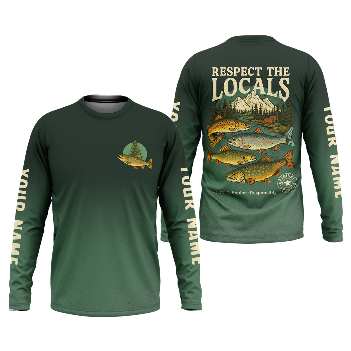 Respect The Locals Fishing UPF Shirts, Custom Fishing Shirt, Fishing Gift for Men, Men's Fishing Shirt