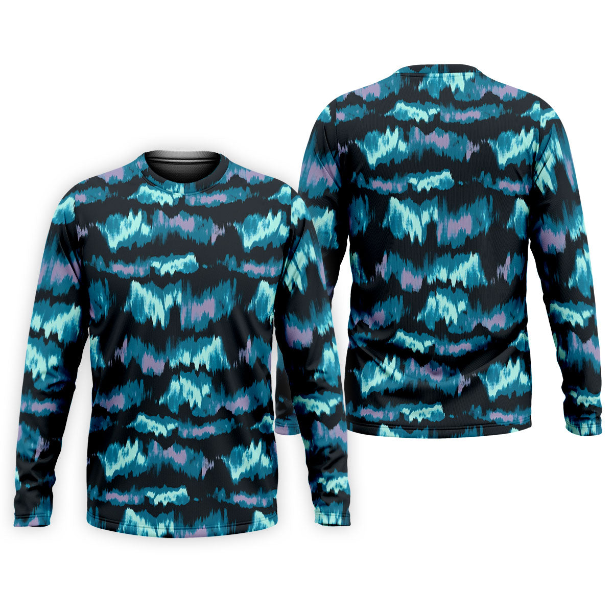 Blue Ikat Pattern Fishing UPF Shirts, Long Sleeve Fishing Shirts, Fishing Shirts For Men