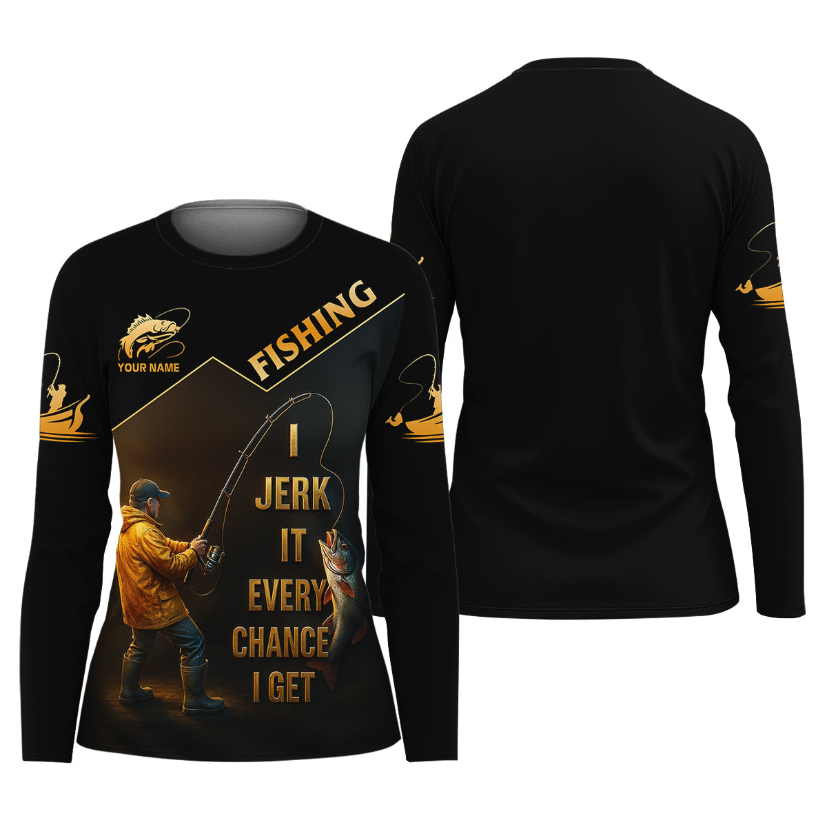 Funny Fishing T-Shirt I Jerk It Every Chance I Get Custom Name UPF Shirts, Women Fishing Shirt