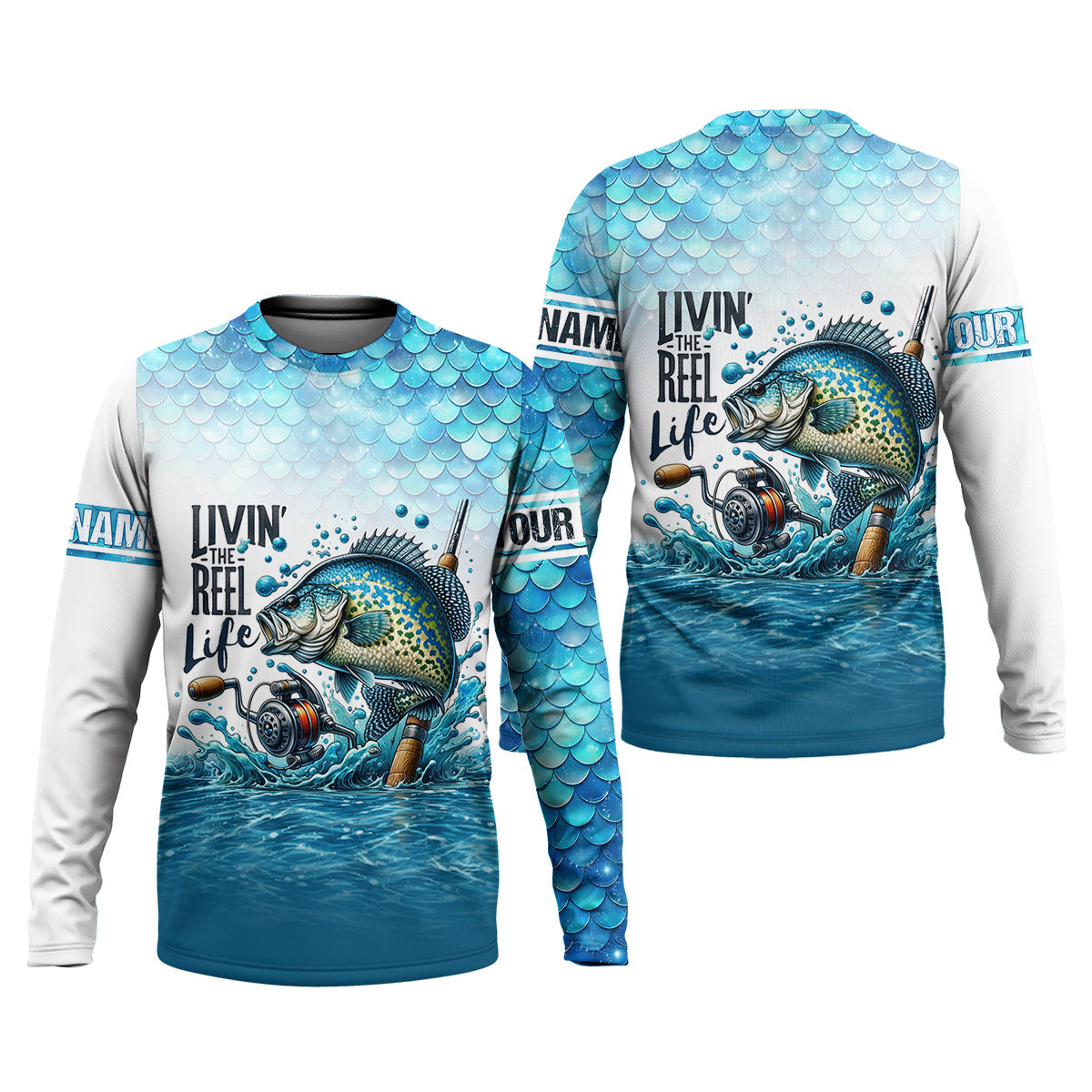 Living The Reel Life Fish Scale Pattern Funny Fishing Shirt, Fishing UPF Shirts, Fishing Shirts For Men