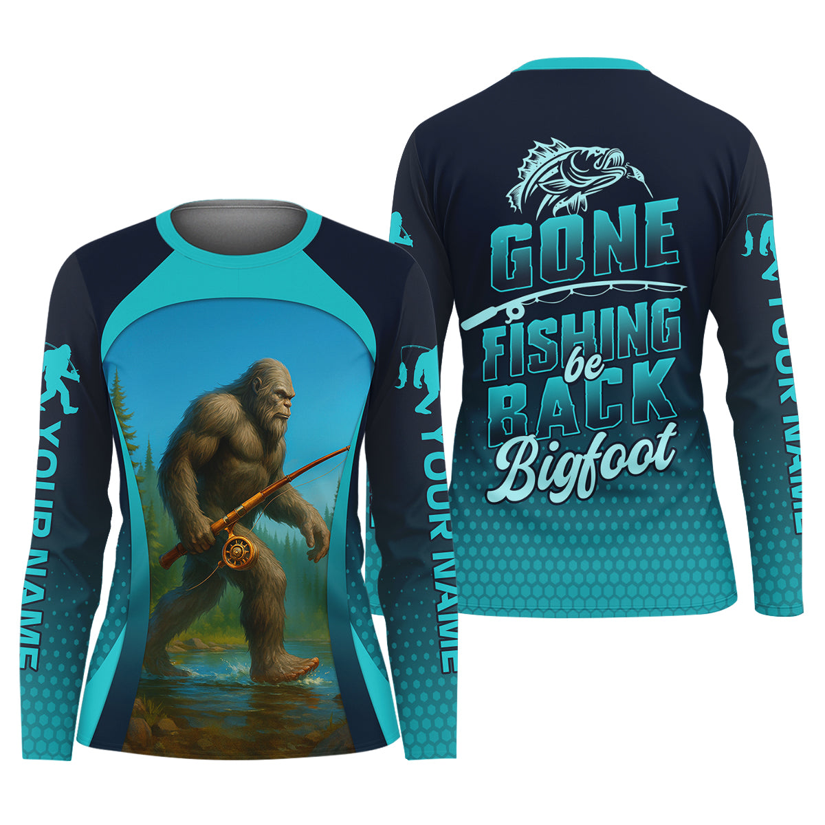 Gone Fishing Be Back Bigfoot Blue Fishing Shirt, SPF Long Sleeve Shirts Womens, Fishing Shirt For Women