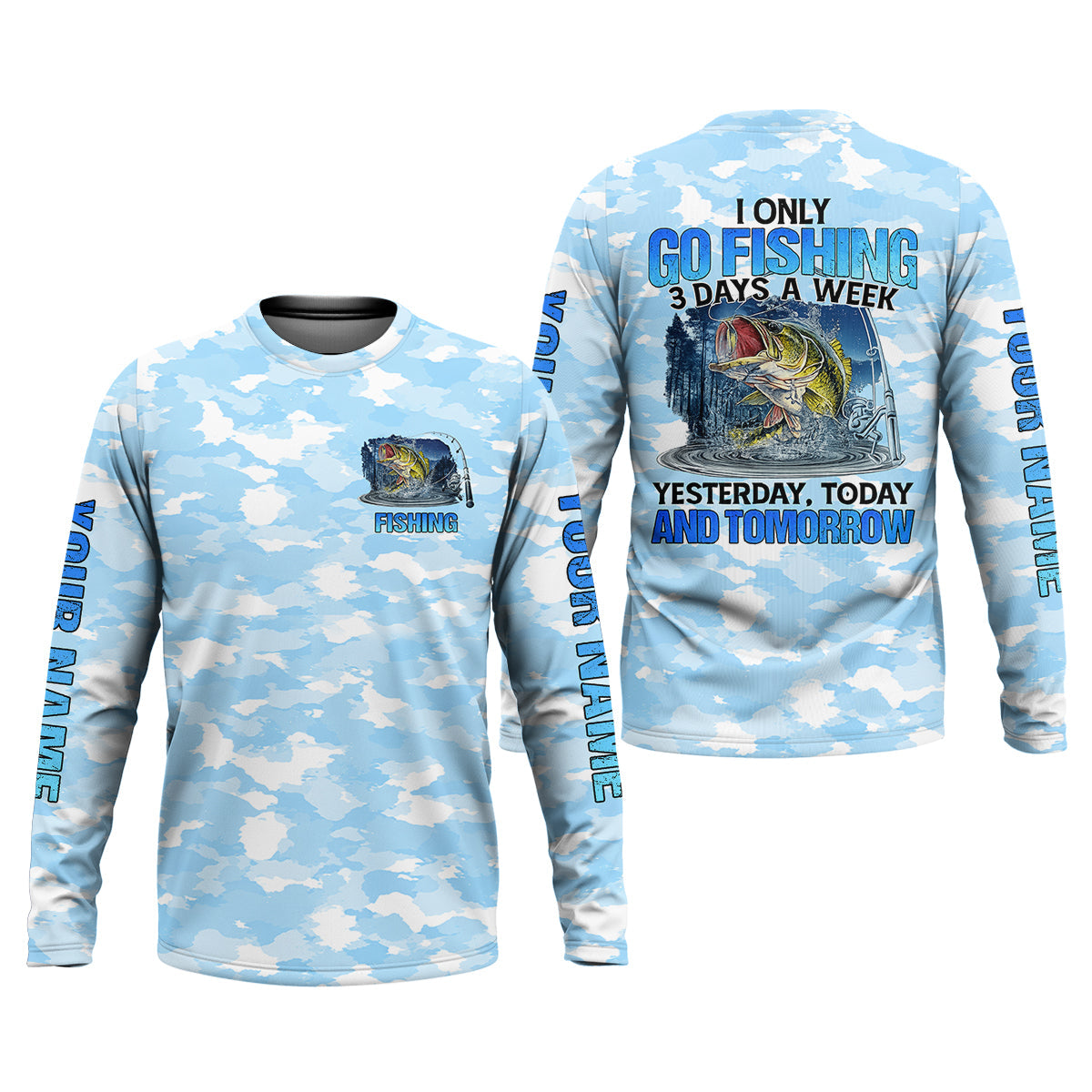 Personalized Camo Fishing Shirt, Go Fishing 3 Days A Week Shirt, Fishing UPF Shirts, Funny Fisherman Gift