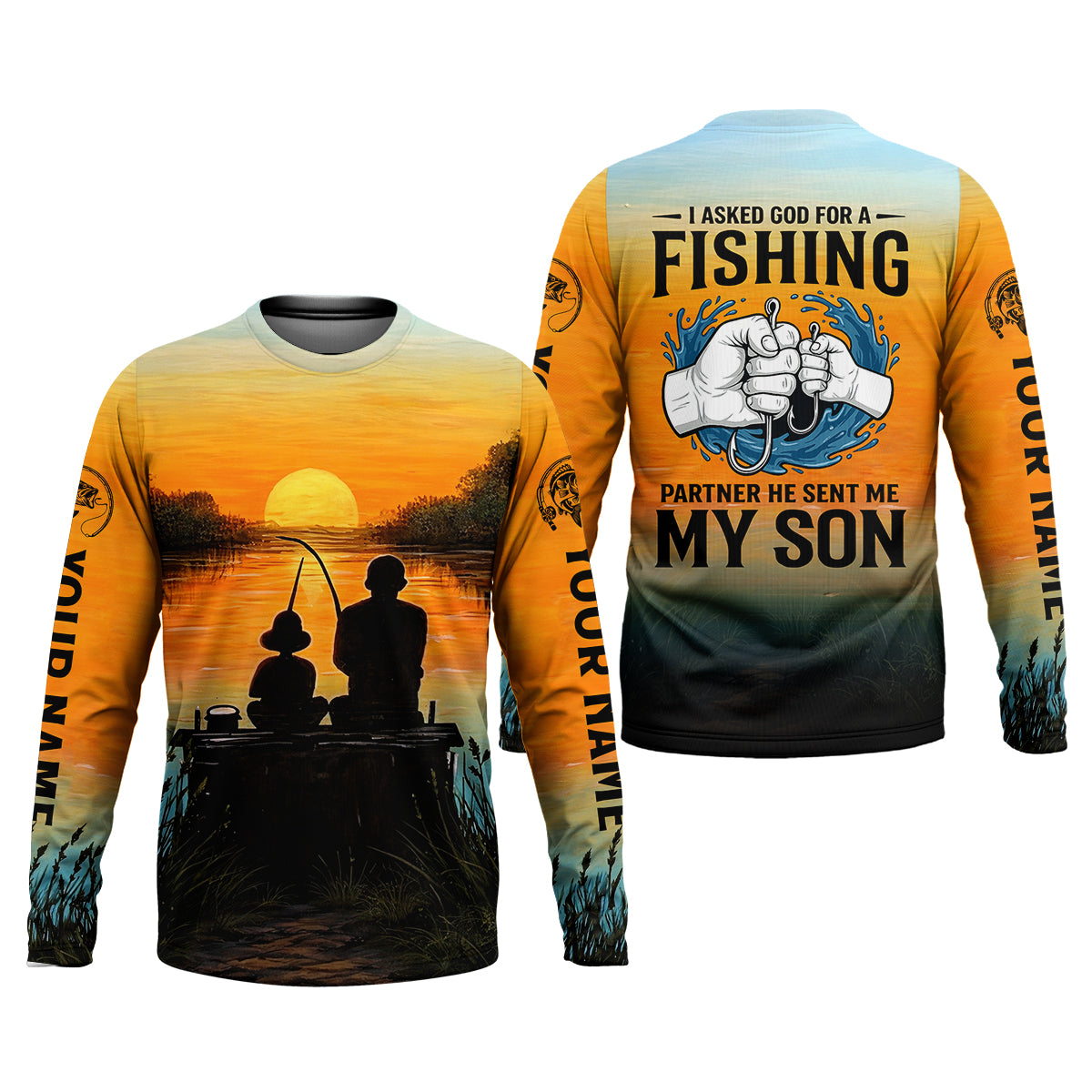 I Asked God For A Fishing Partner Father Son Fishing UPF Shirts, Dad Fishing Gift, Fishing Shirts For Men