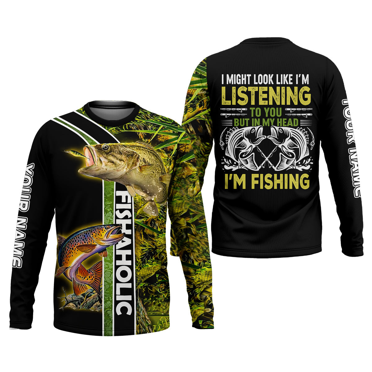 In My Head I'm Fishing Fishaholic Fishing UPF Shirts, Funny Fishing Shirt, Fishing Gift for Men