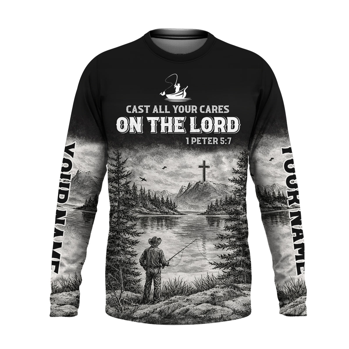 Cast All Your Cares On The Lord Fishing UPF Shirt, Personalized Fishing Shirt For Men, Fishing Shirts For Men