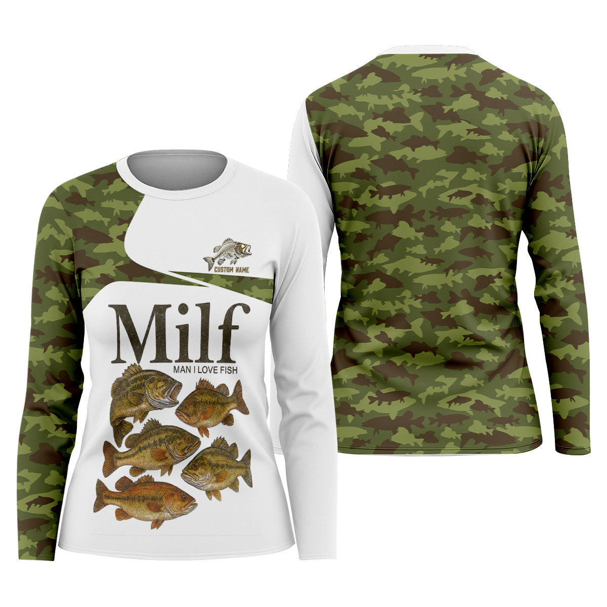 MILF Man I Love Fish Green Camo Funny Fishing Shirt, Fishing UPF Shirts, Fishing Shirt For Women