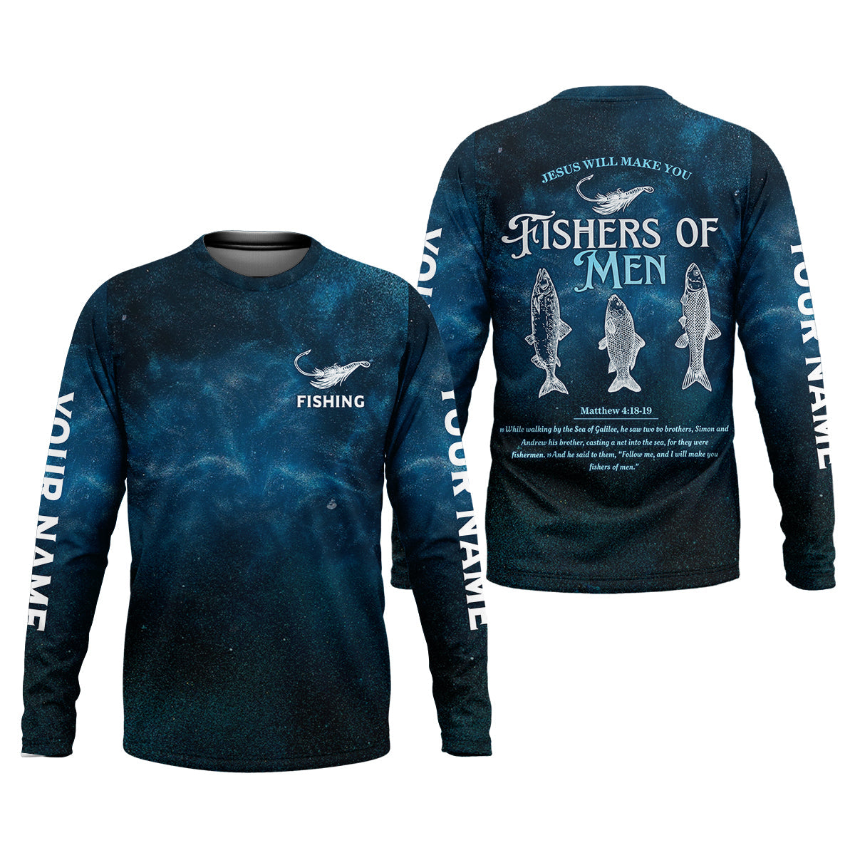 Jesus Will Make You Fishers Of Men Starry Night Print Fishing UPF Shirts, Fishing Shirts For Men