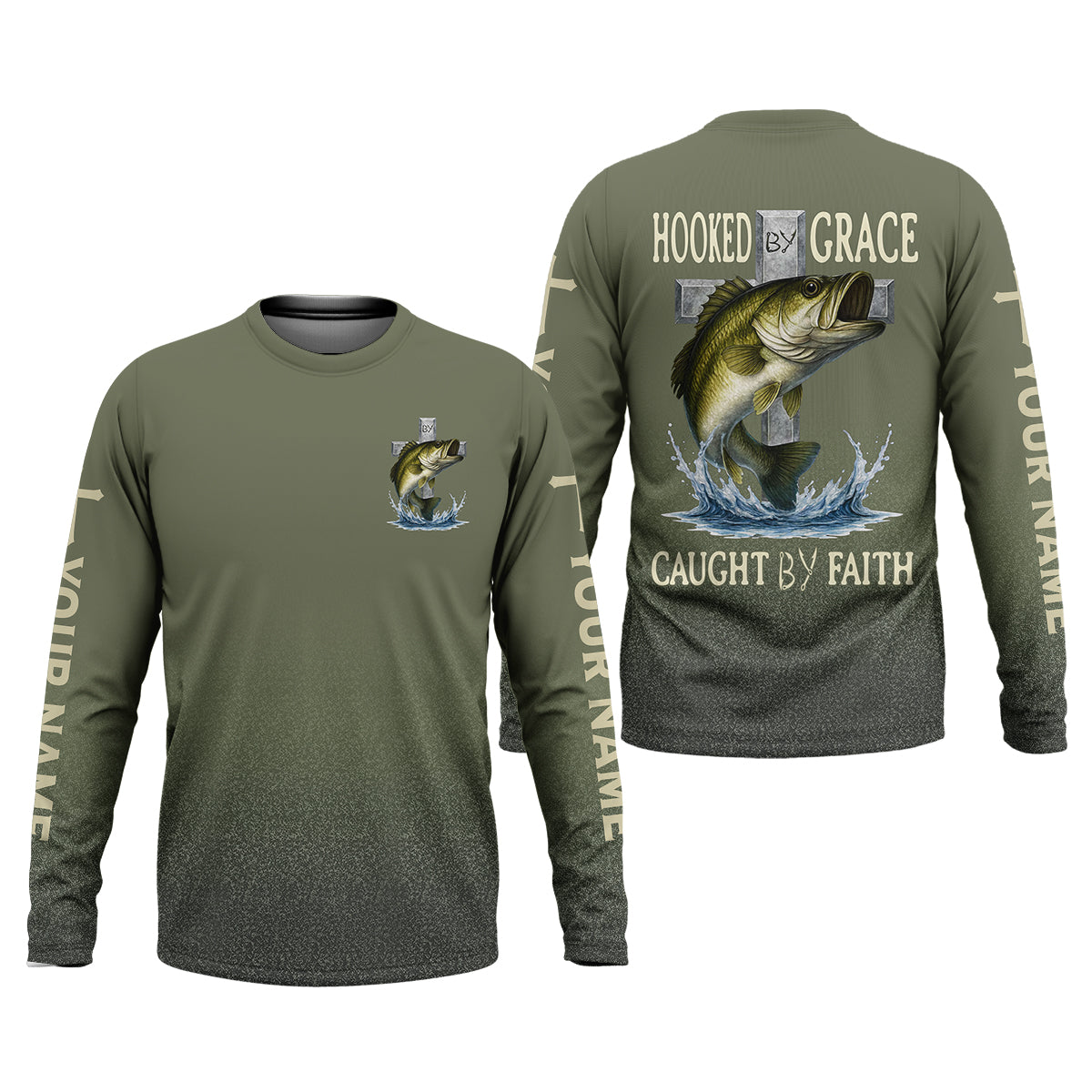 Hooked By Grace Caught By Faith Cross Christian Fishing UPF Shirts, Fishing Shirts For Men