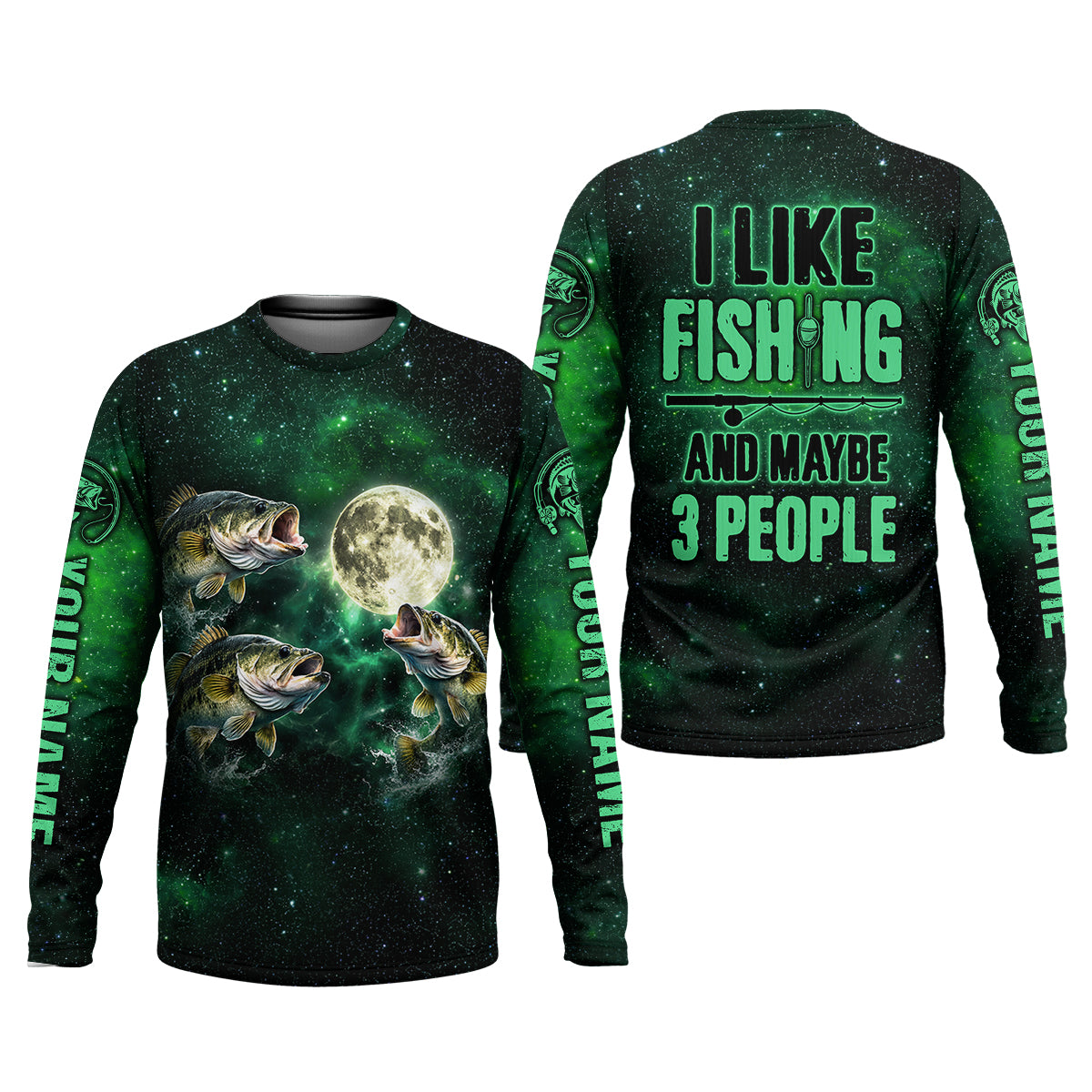 I Like Fishing And Maybe 3 People Shirt, Personalized Bass Fishing Long Sleeve For Men