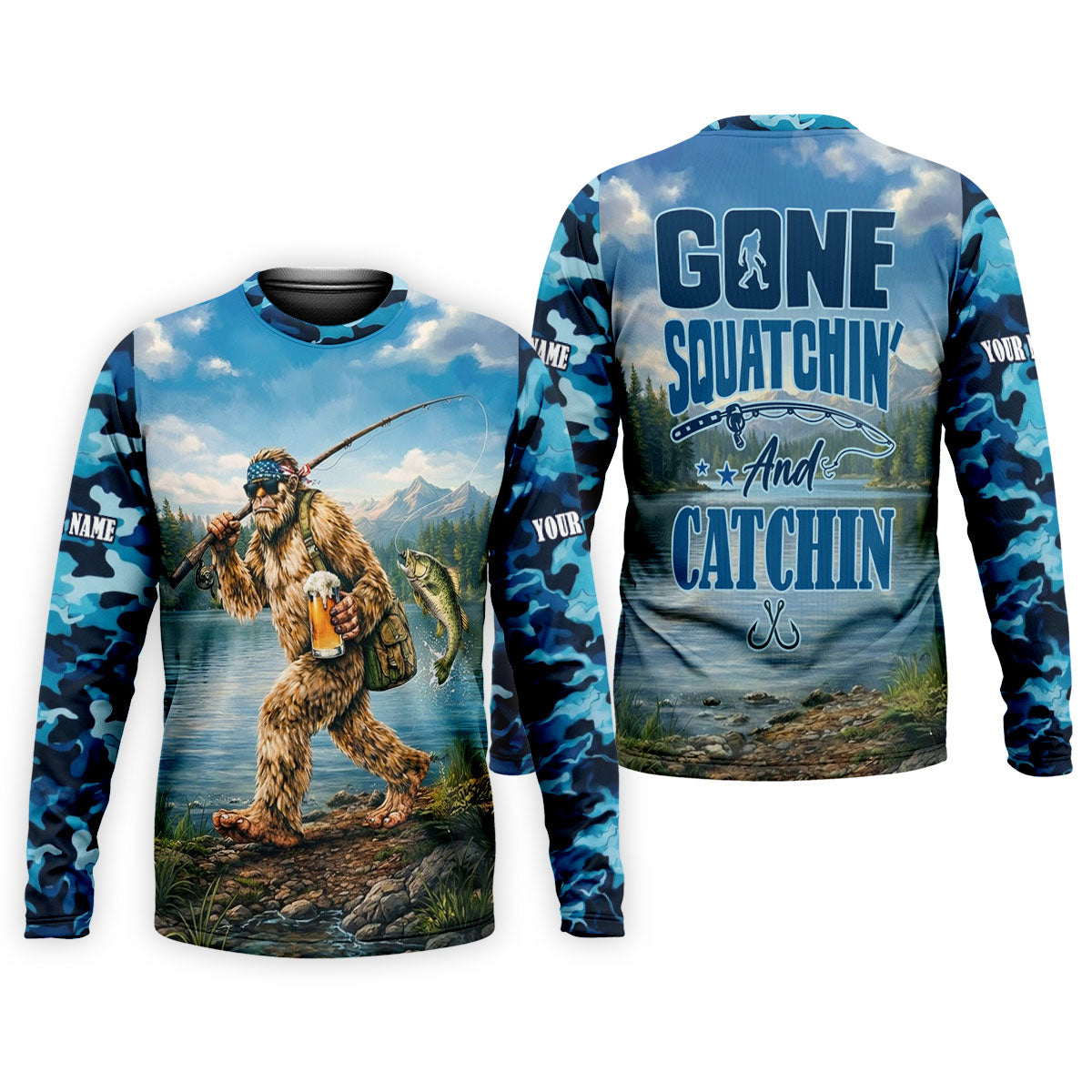 Gone Squatchin And Catchin – Bigfoot Fishing Shirt, Fishing UPF Shirts, Funny Fishing Shirt
