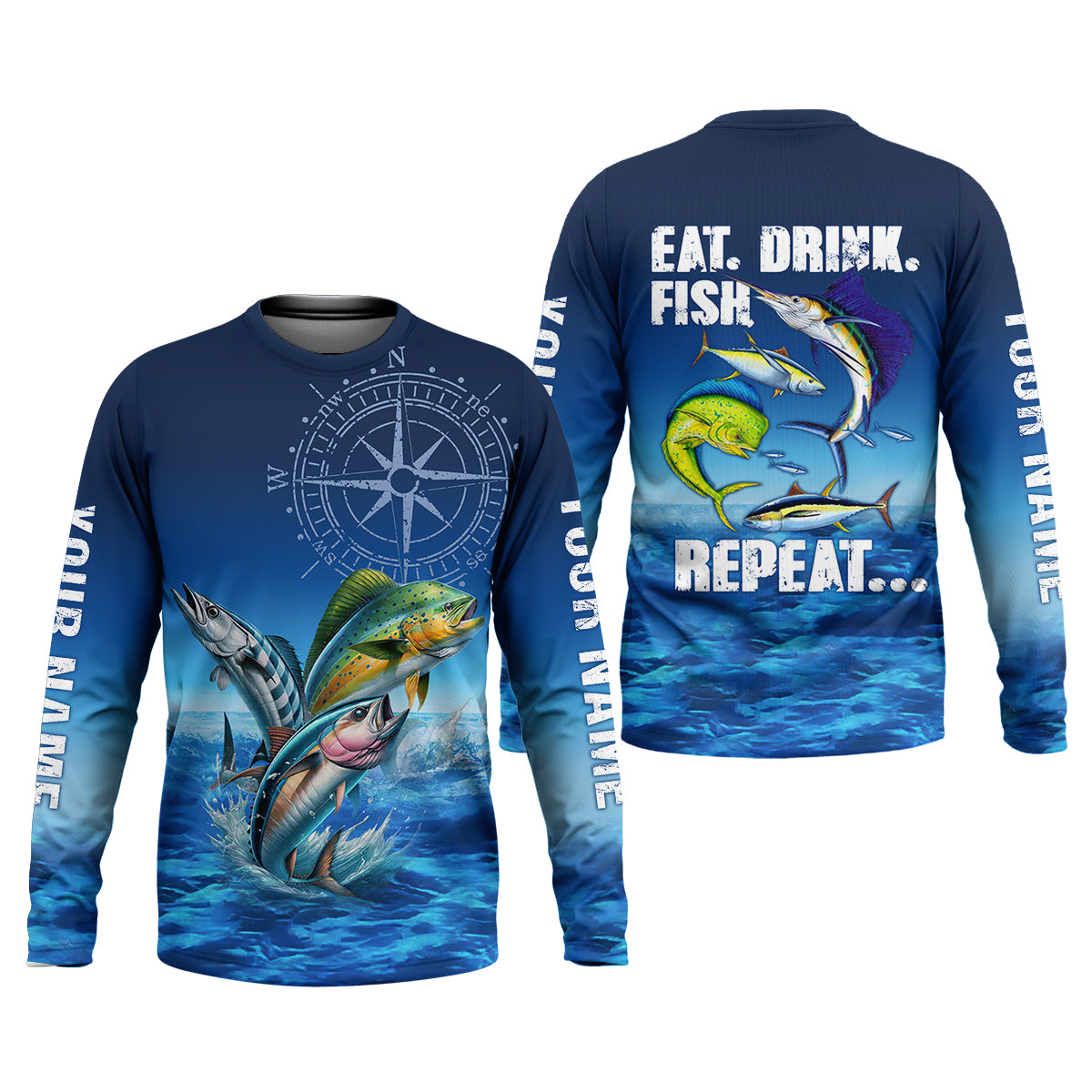 Eat Drink Fish Repeat Funny Fishing Shirt, Fishing UPF Shirts, Fishing Shirts For Men