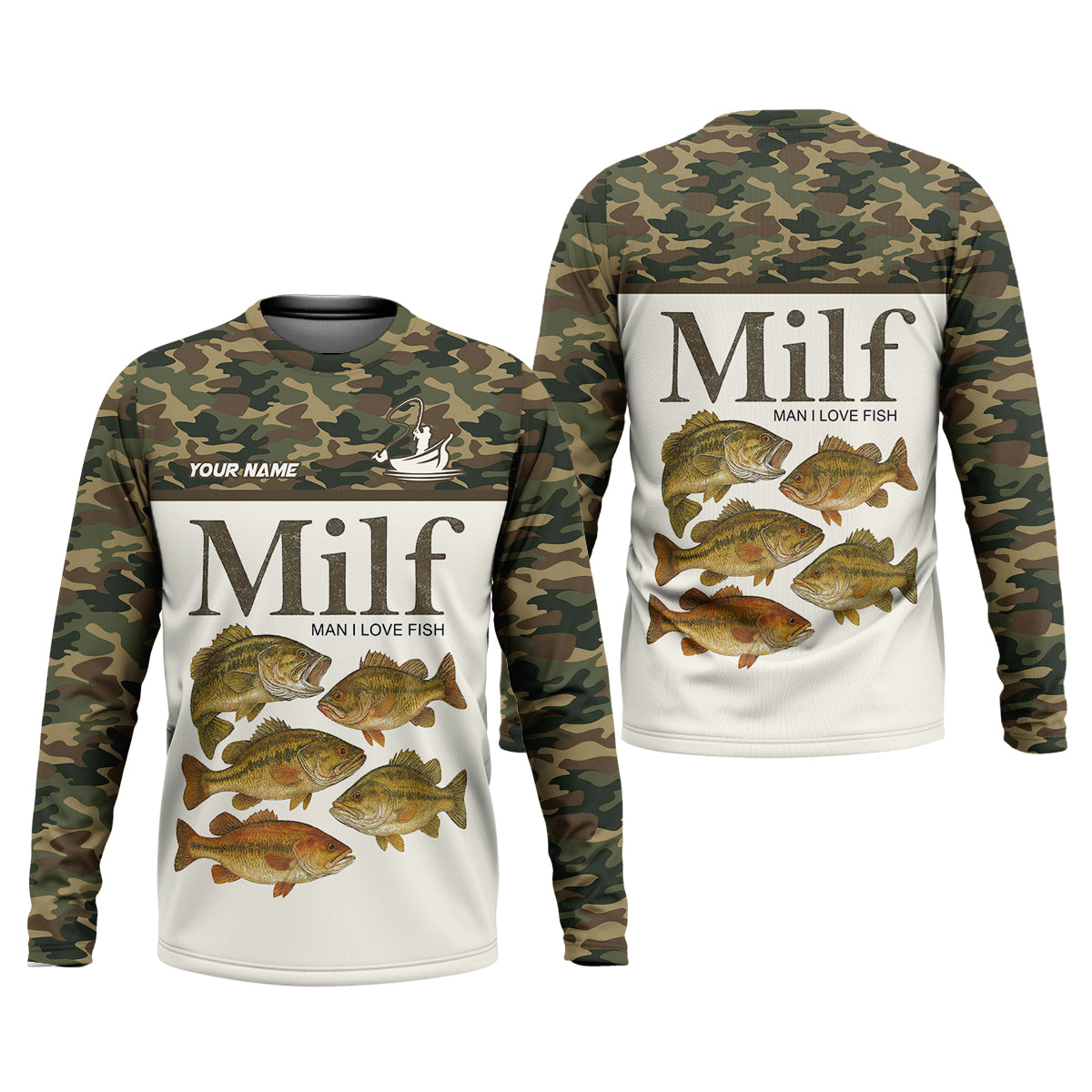 MILF Man I Love Fish Funny Fishing Shirt, Camo Fishing UPF Shirts, Fishing Shirts For Men