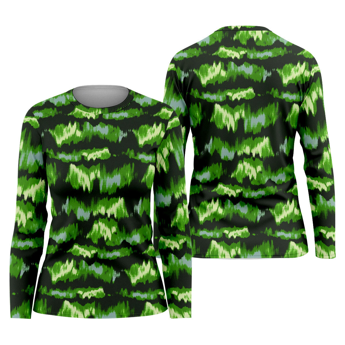Green Ikat Pattern Fishing UPF Shirts, Women Fishing Shirt, Fisherwomen SPF Long Sleeve Shirts