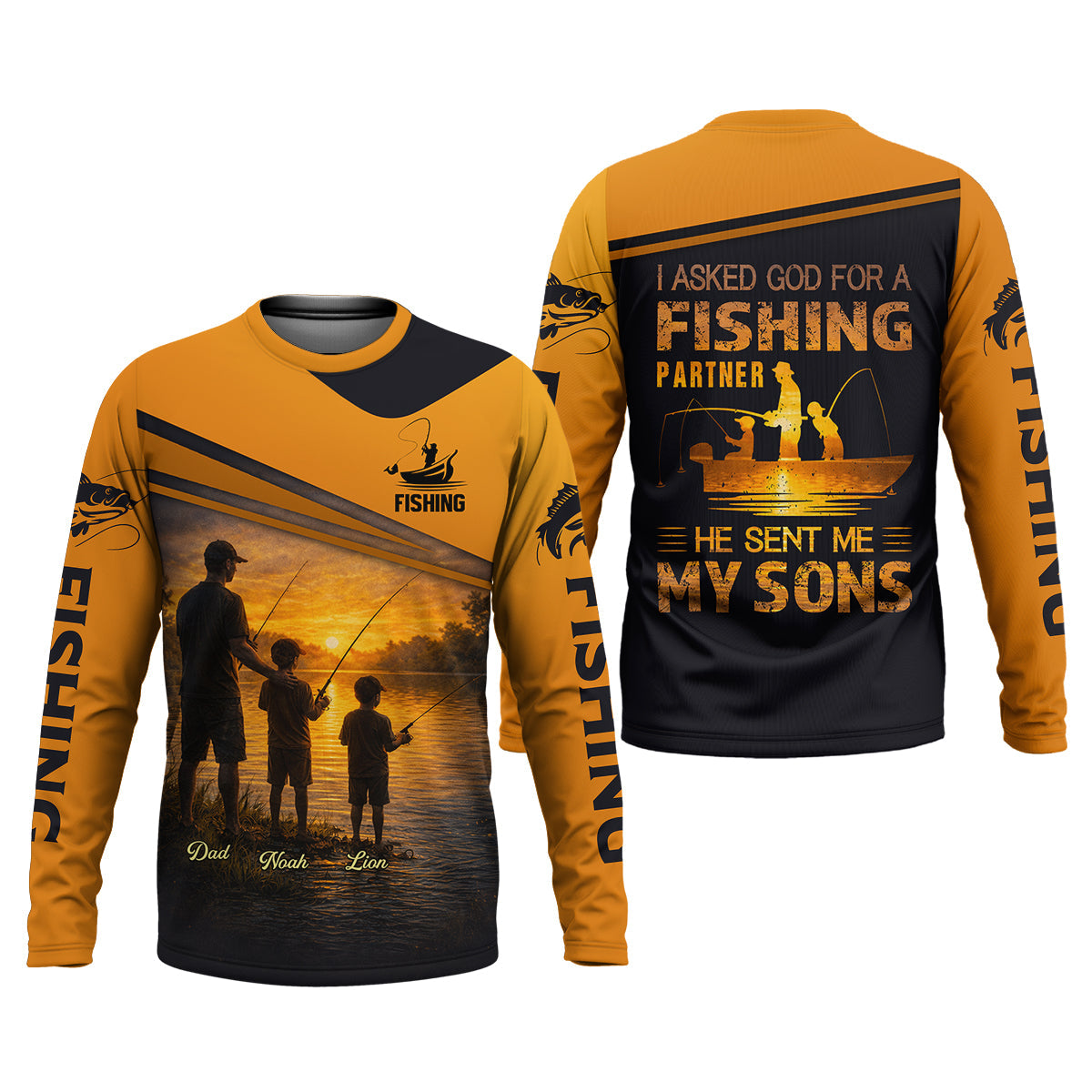 I Asked God For A Fishing Partner He Sent Me My Sons Personalized Fishing UPF Shirt, Christian Fishing Shirt, Gift For Dad