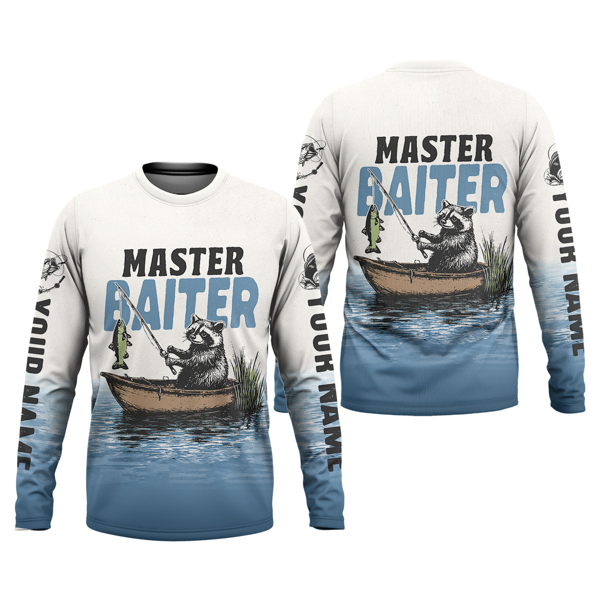 Master Baiter Shirt, Personalized Funny Raccoon Fishing Long Sleeve For Men, Fishing UPF Shirts