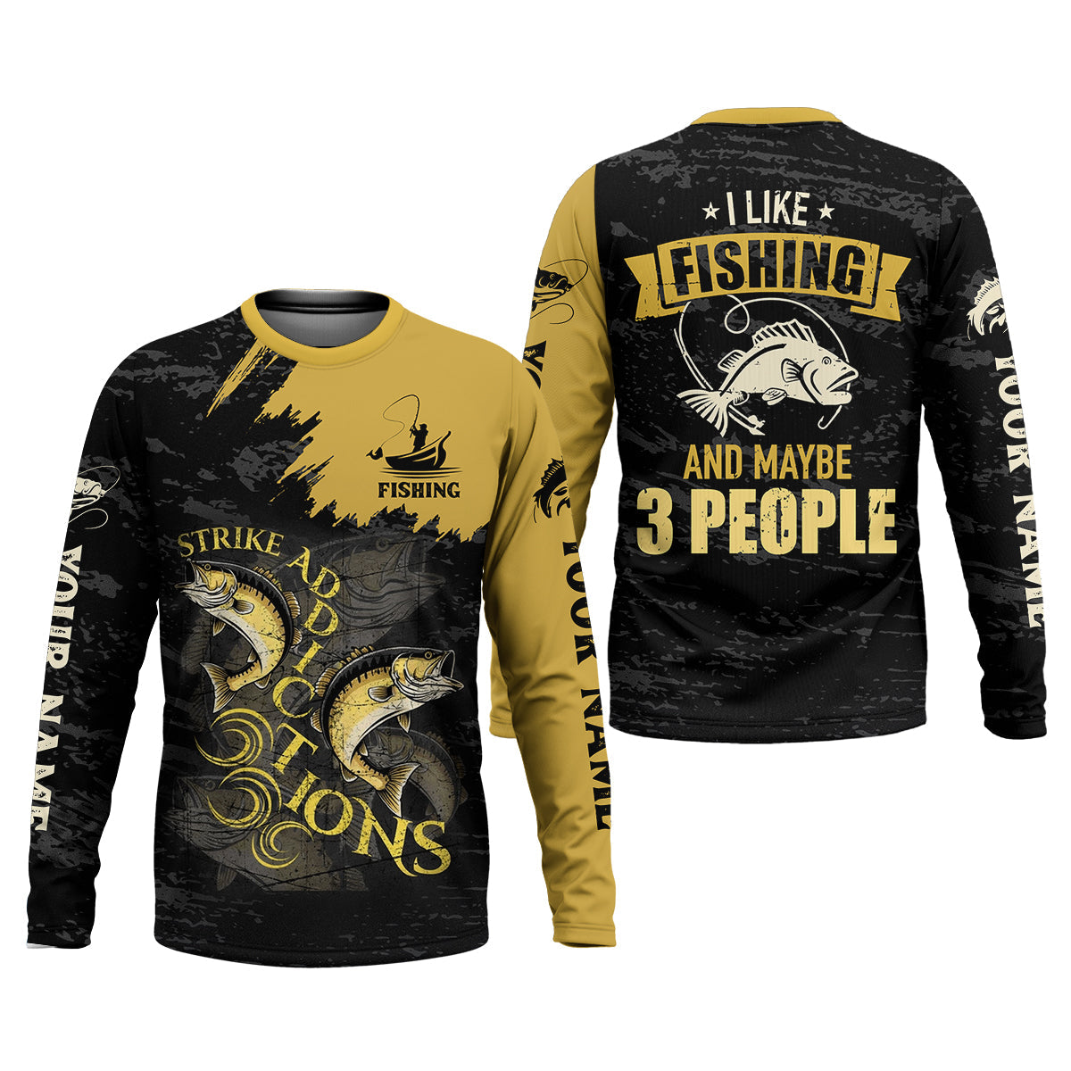 I Like Fishing And Maybe 3 People Shirt, Personalized Strike Addictions Bass Fishing Shirt For Men, Fishing UPF Shirts