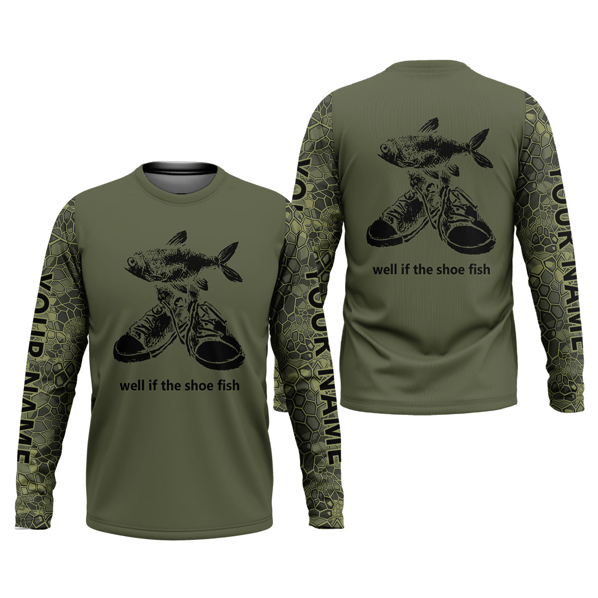 Well If The Shoe Fish Green Camo Fishing UPF Shirts, Funny Fishing Shirt, Fishing Gift for Men