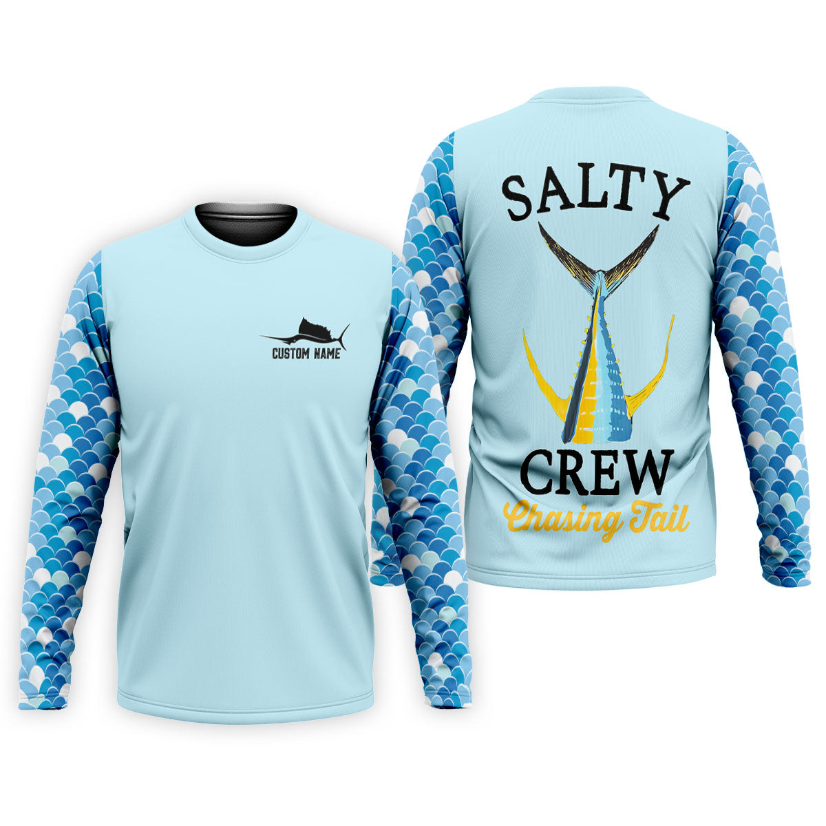 Salty Crew Chasing Tail Light Blue Fishing UPF Shirts, Funny Fishing Shirt, Fishing Shirts For Men